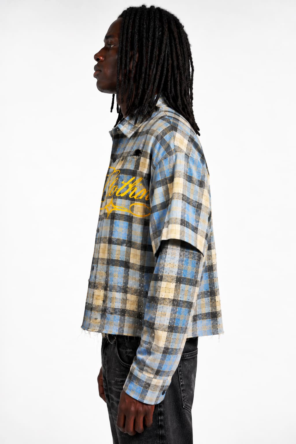 SKY SHINE DISTRESSED BOXY FLANNEL