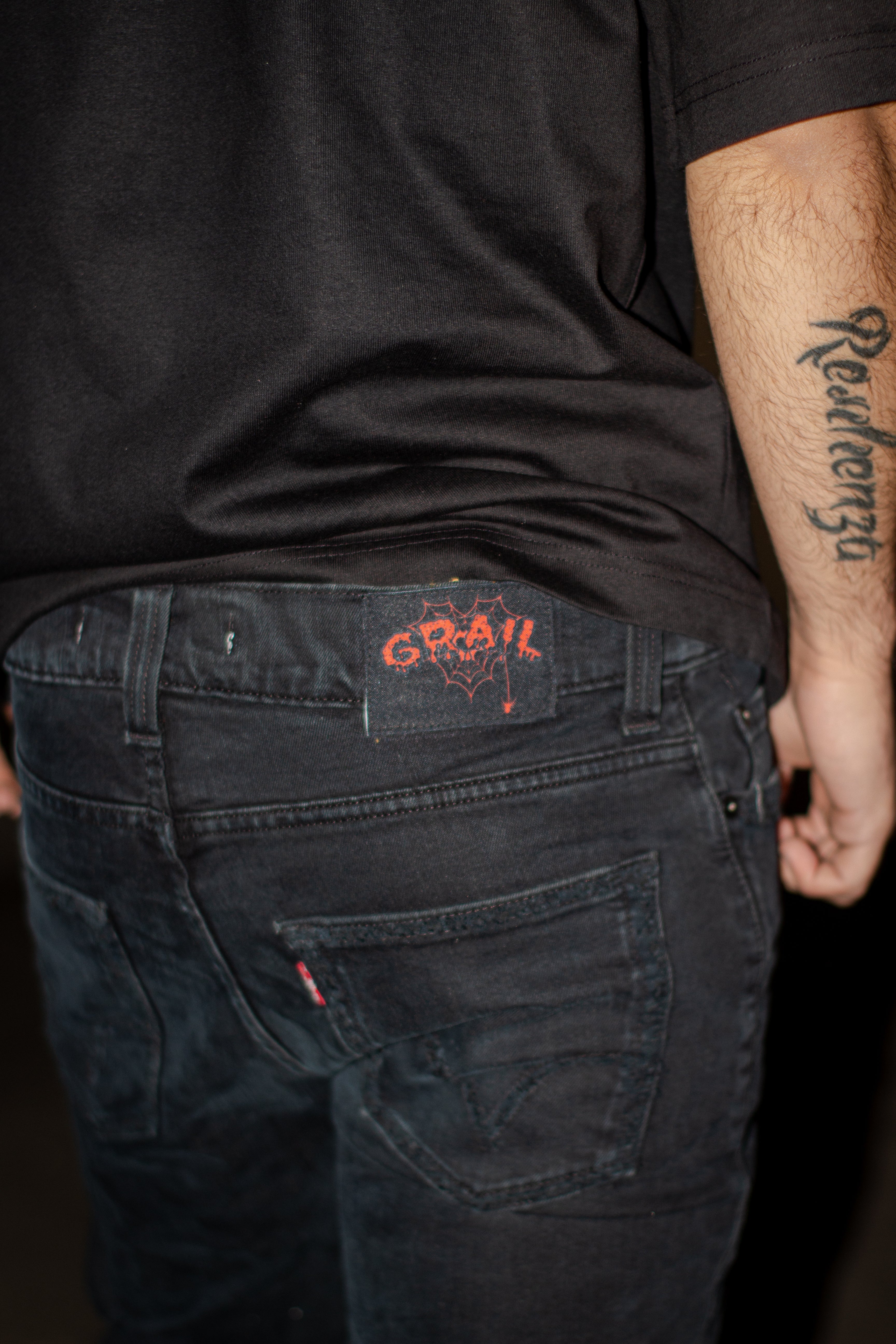 BLACK STACKED REVERSE DENIM