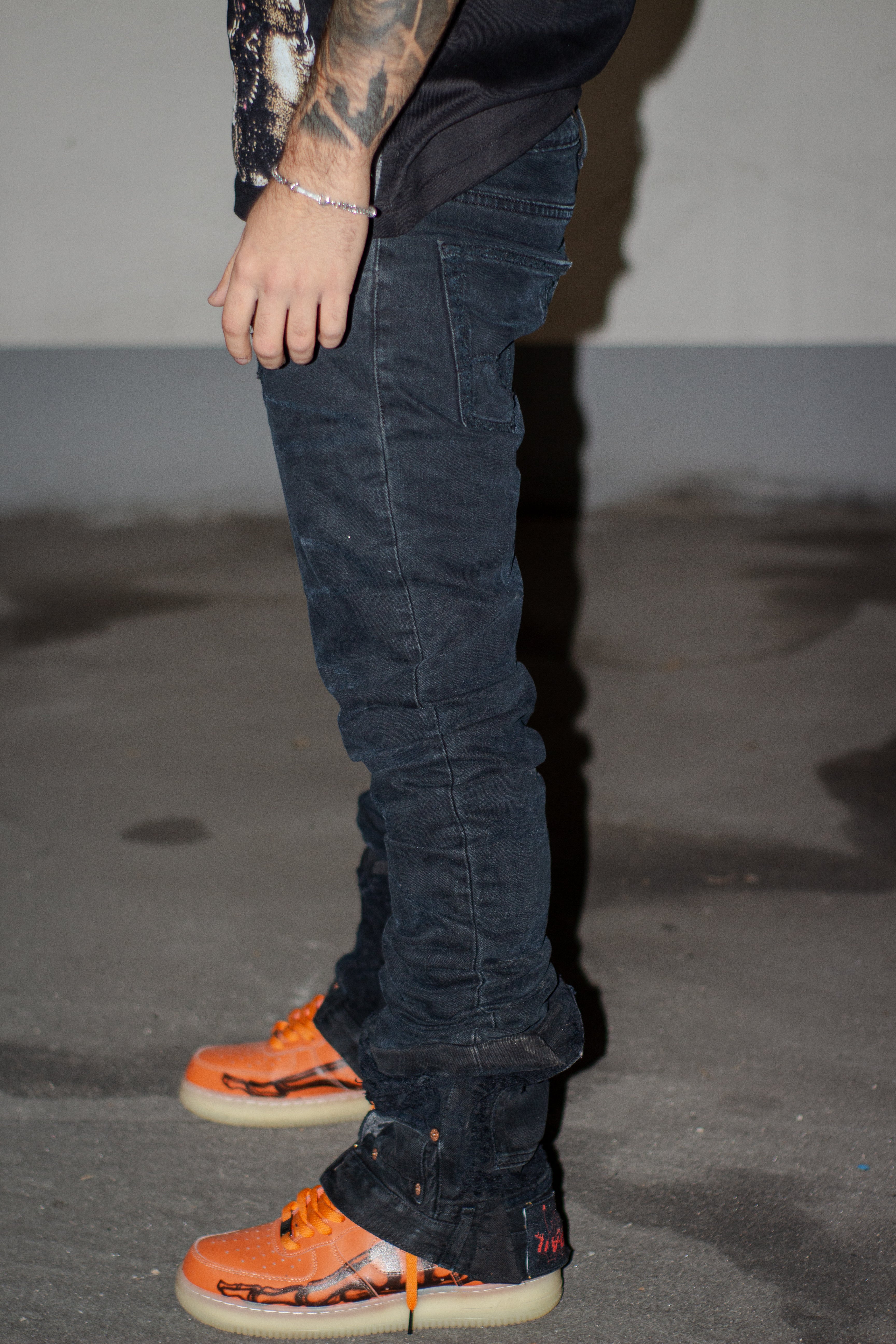 BLACK STACKED REVERSE DENIM
