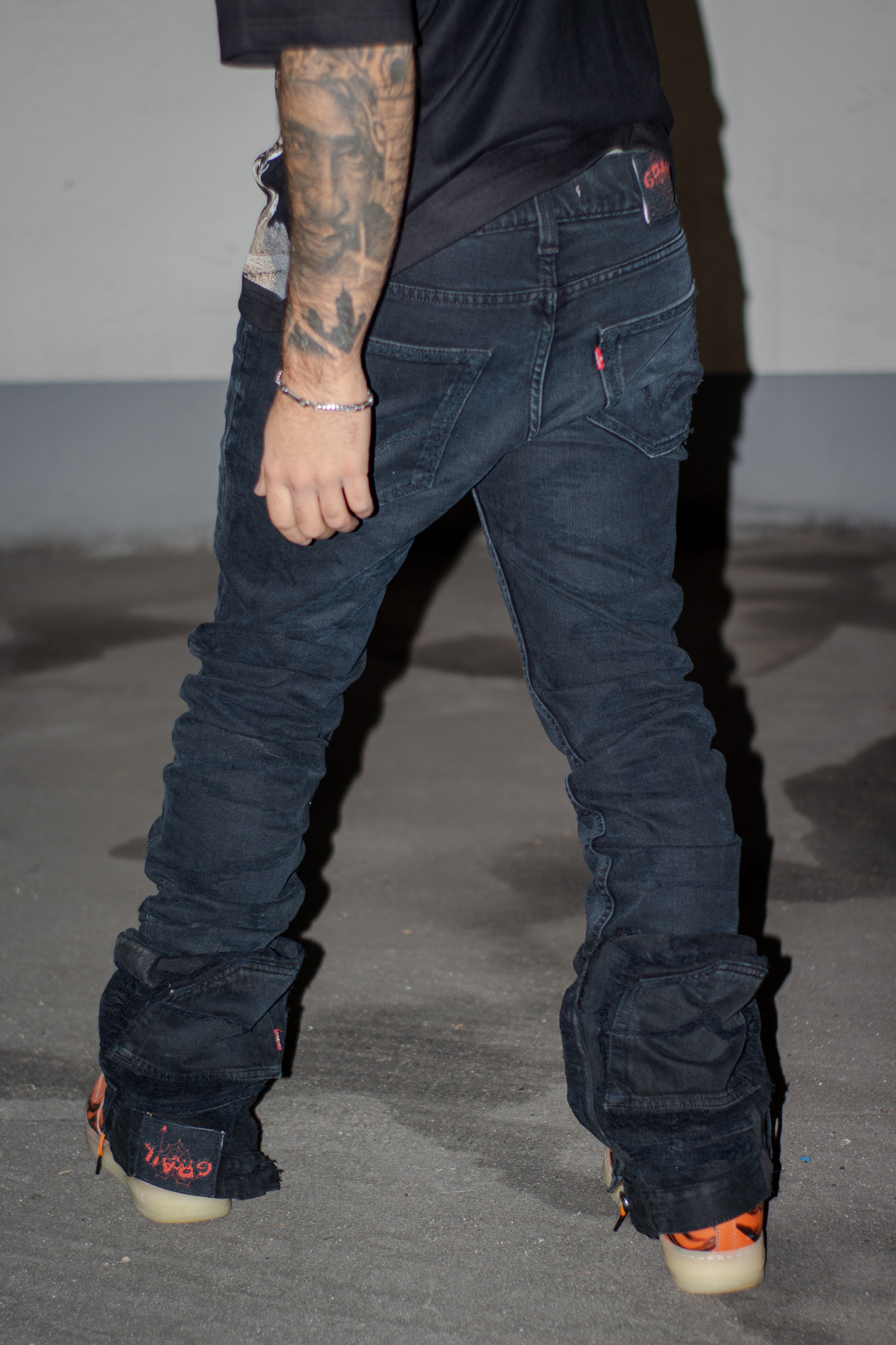 BLACK STACKED REVERSE DENIM