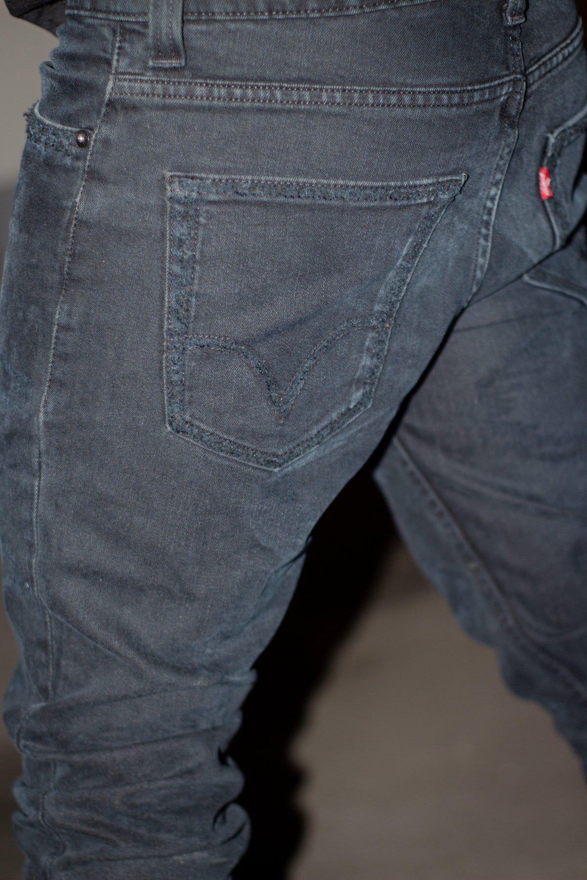 BLACK STACKED REVERSE DENIM