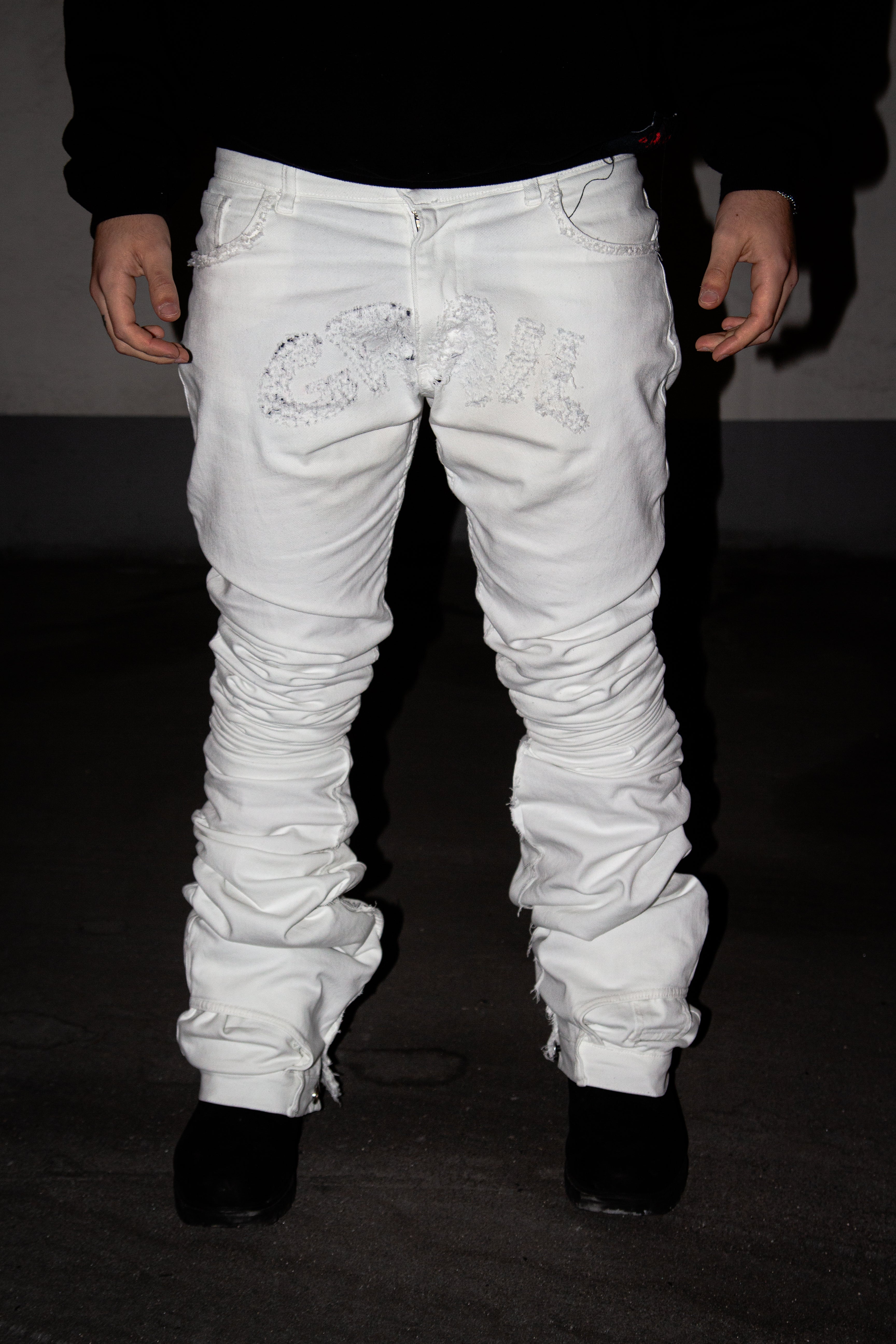 WHITE ULTRA STACKED REVERSE DENIM