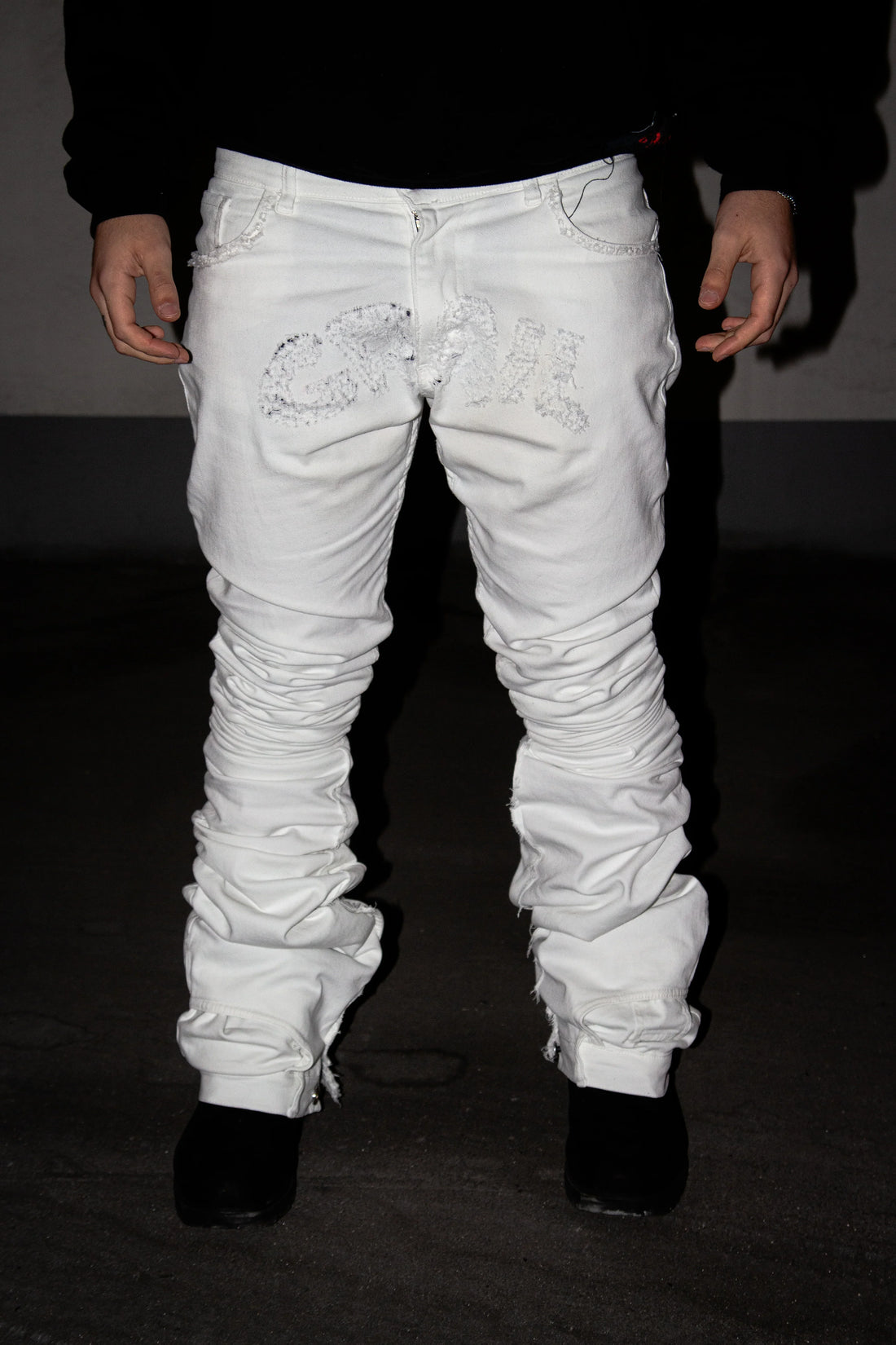 WHITE ULTRA STACKED REVERSE DENIM