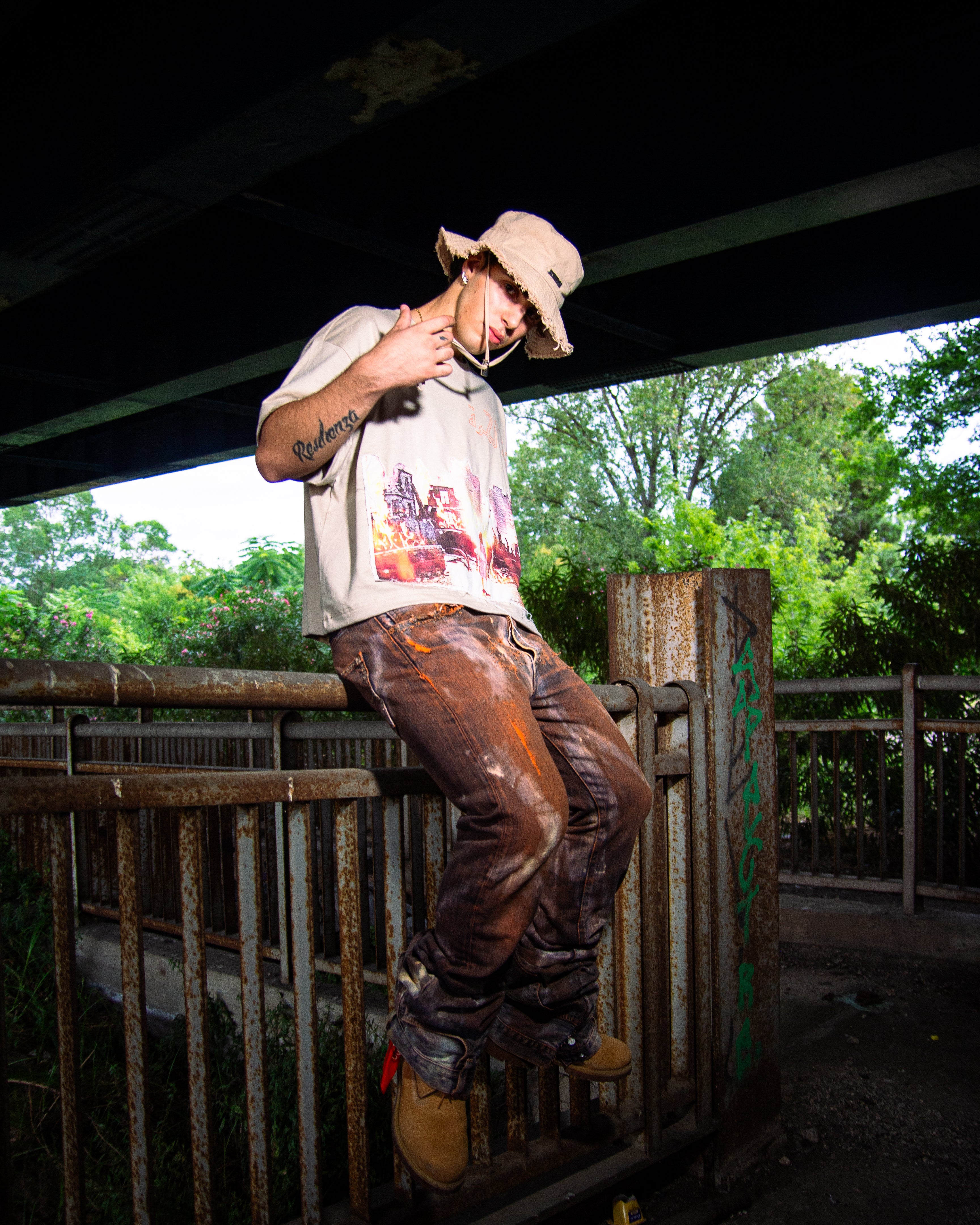 ORANGE WASHED REVERSE DENIM