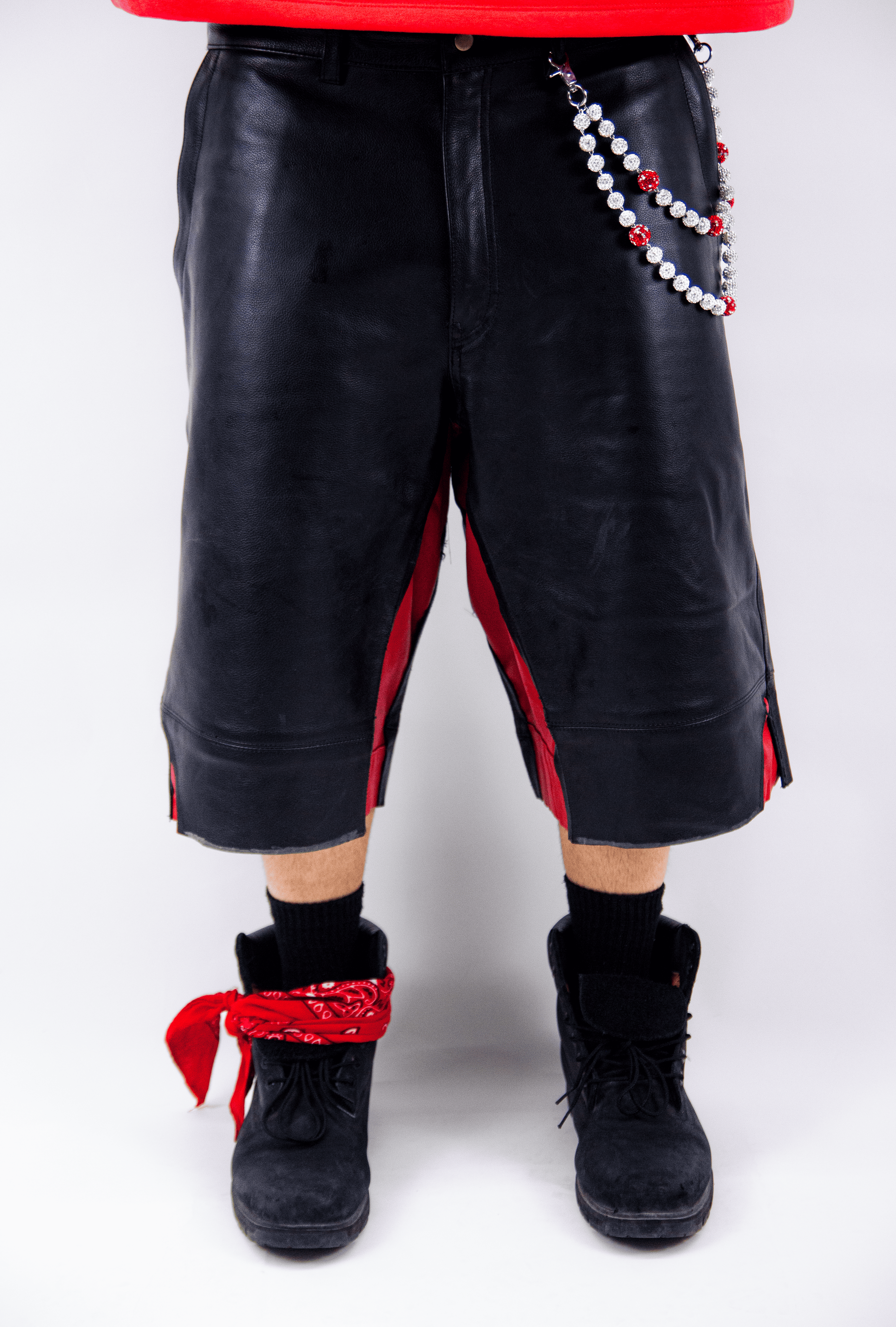 RED VELVET LEATHER SHORTS