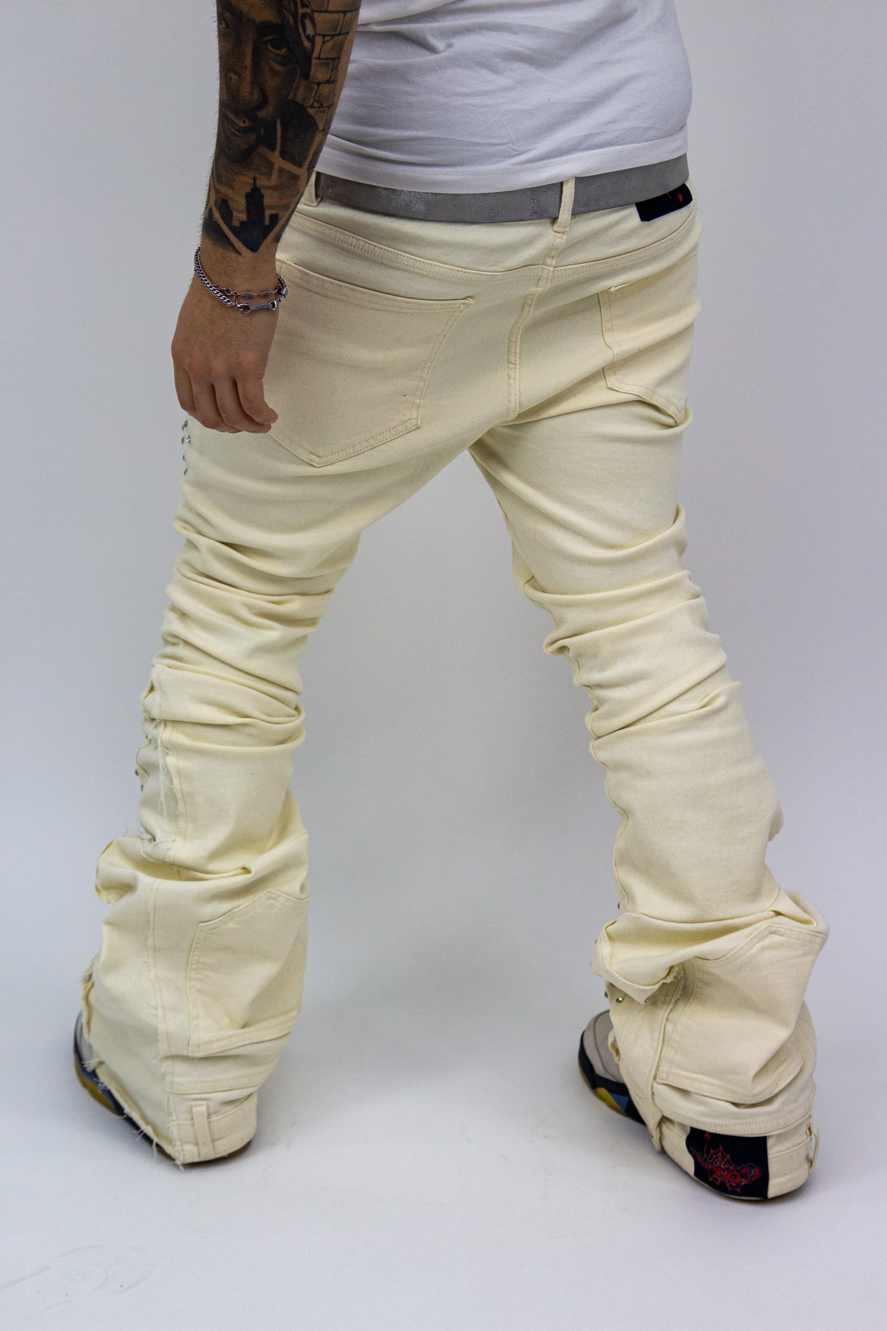 OBSIDIAN CREAM SHINE REVERSE DENIM ( ULTRA FLARED/STACKED EDITION )