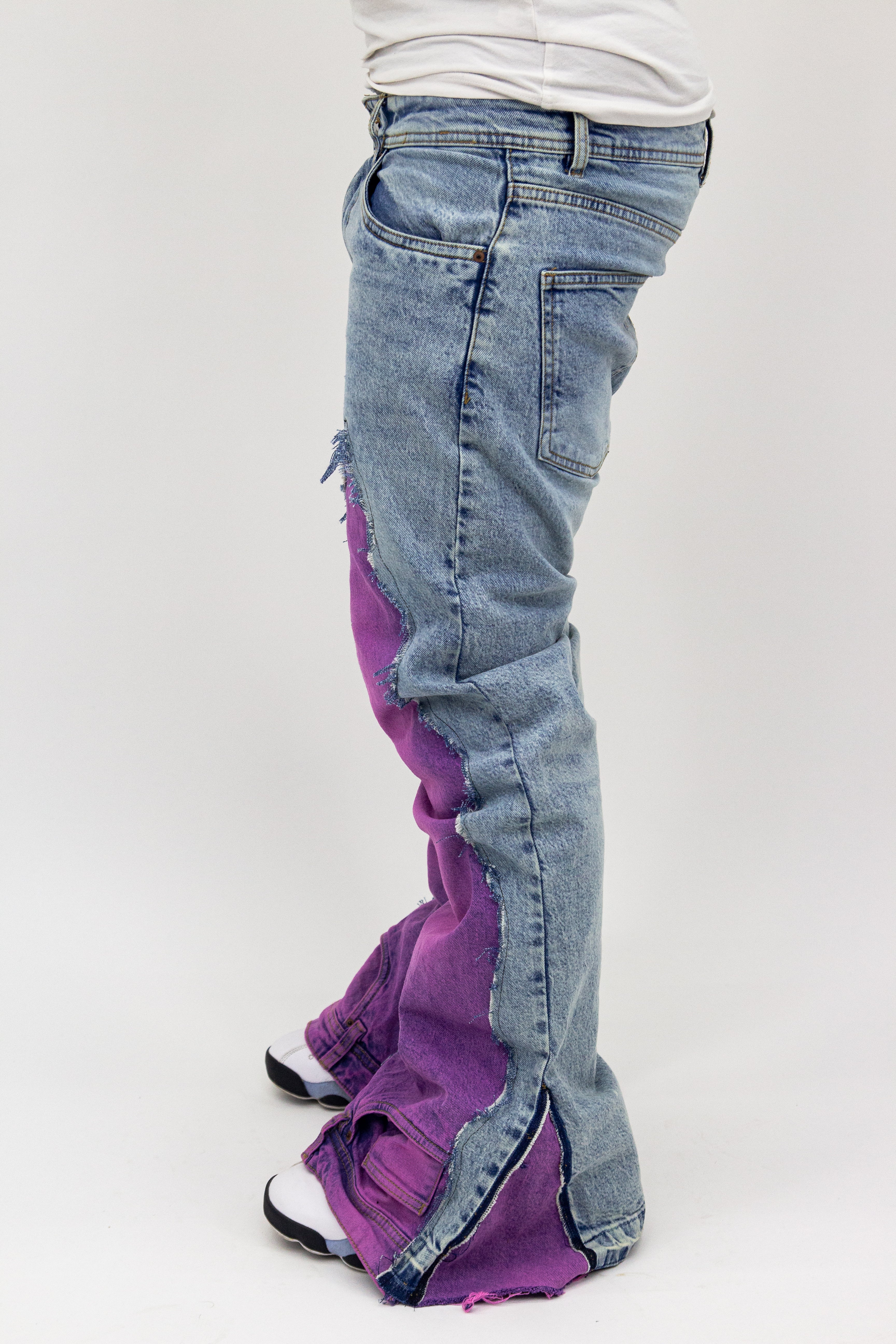 PURPLE ACID WASH ULTRA RIPPED REVERSE DENIM