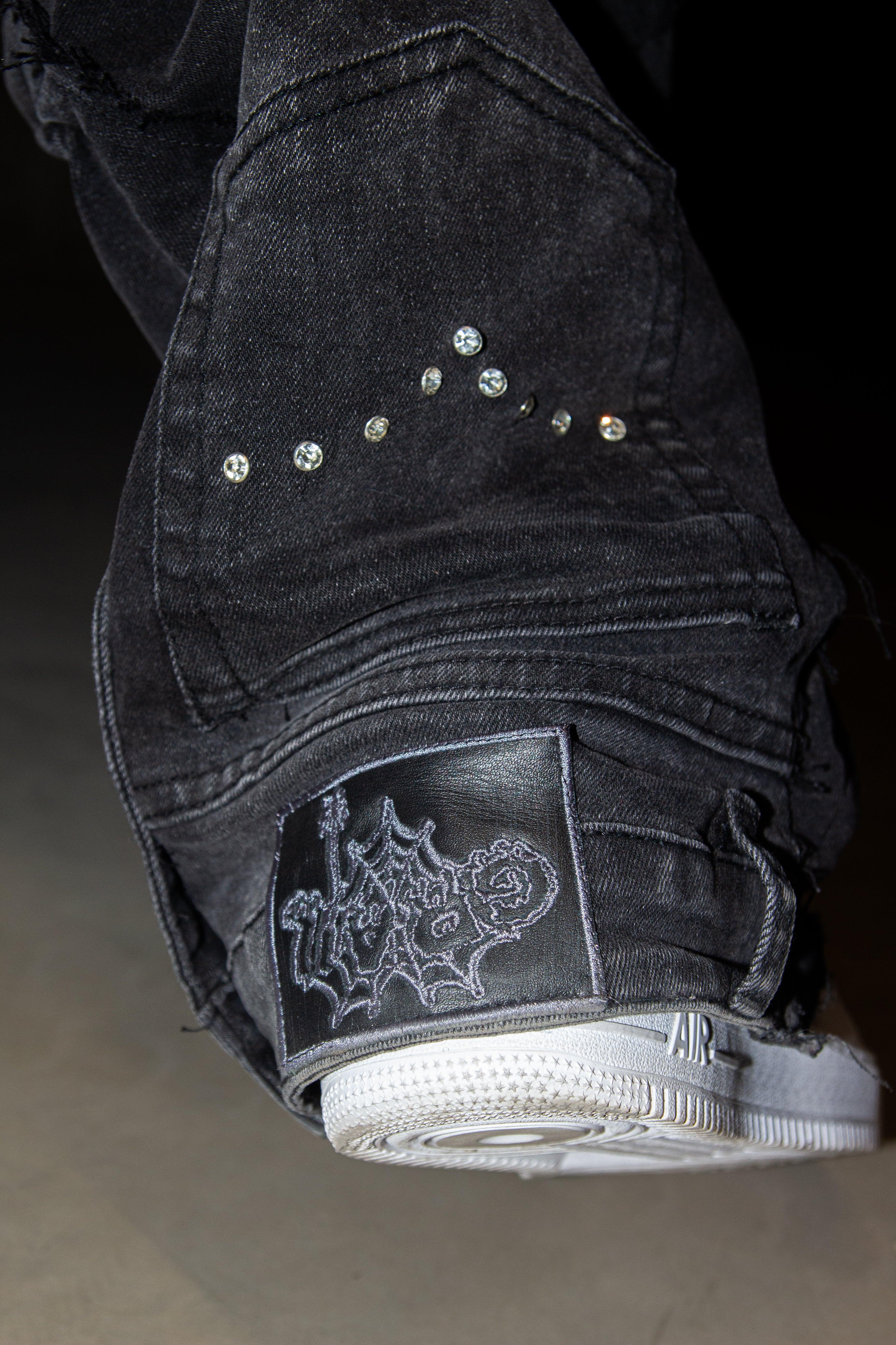 BLACK GREY WRINKLE ULTRA FLARED REVERSE DENIM