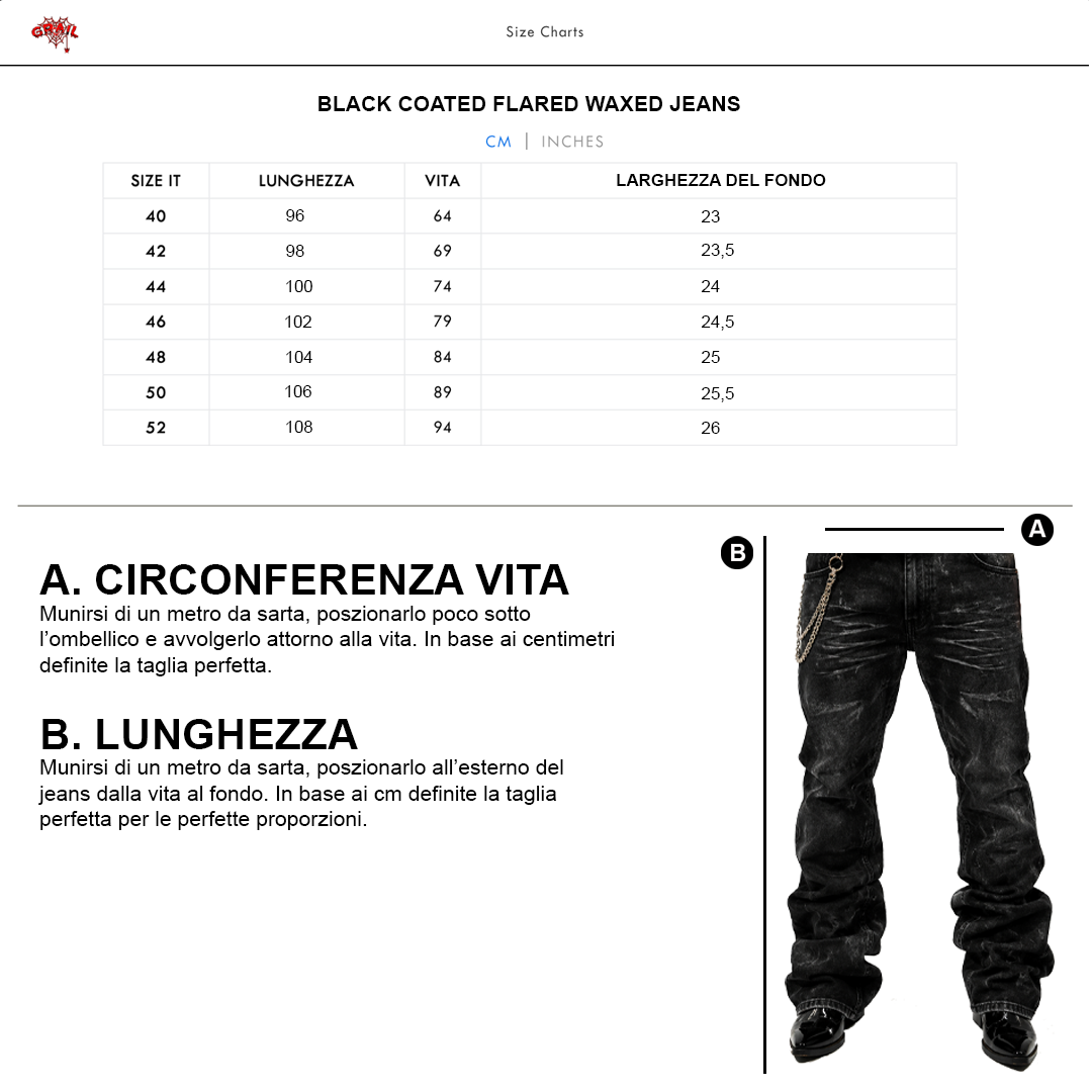 BLACK COATED FLARED JEANS – SEMI-WAXED DENIM