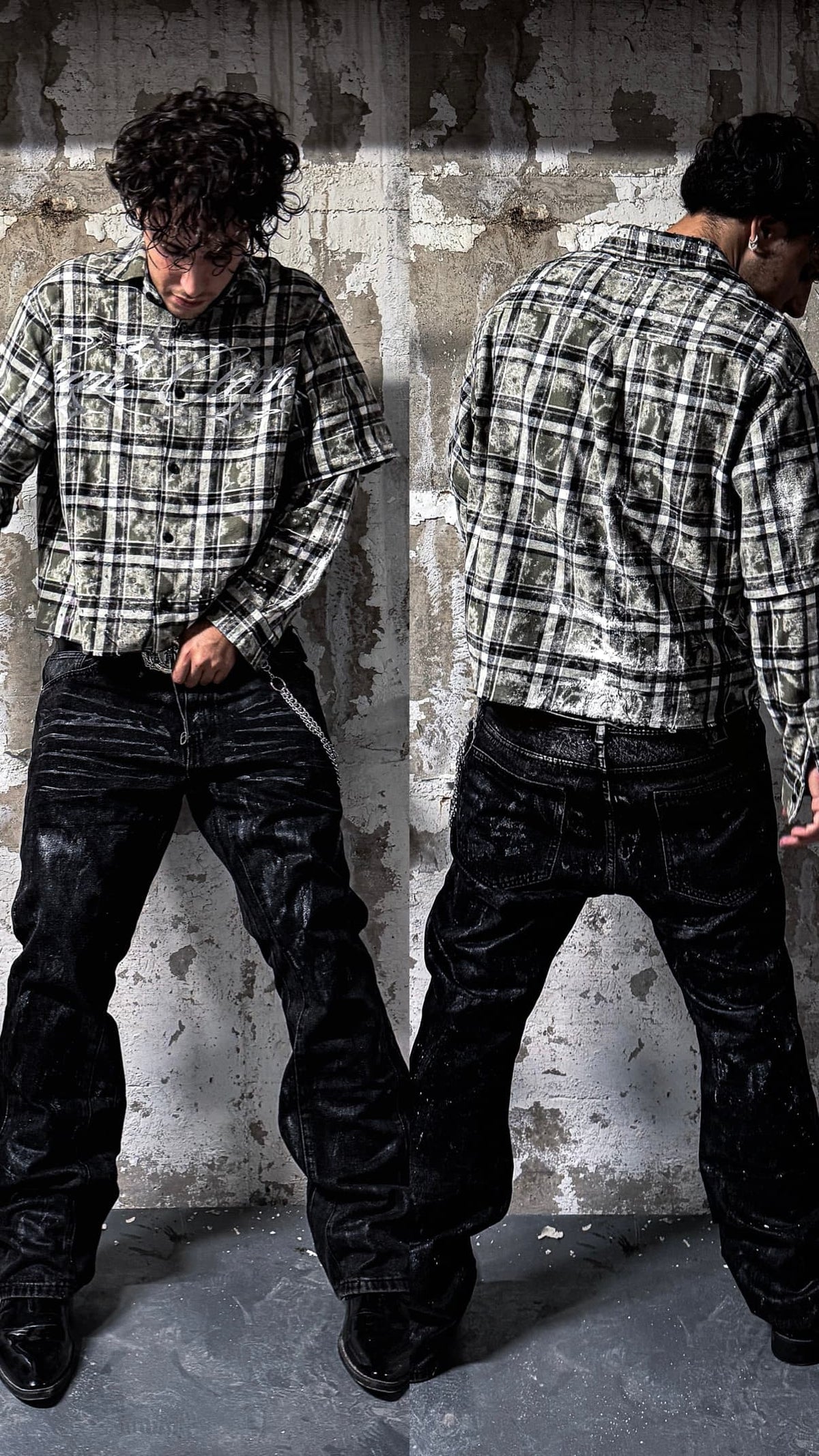 MOSS SHINE DISTRESSED BOXY FLANNEL