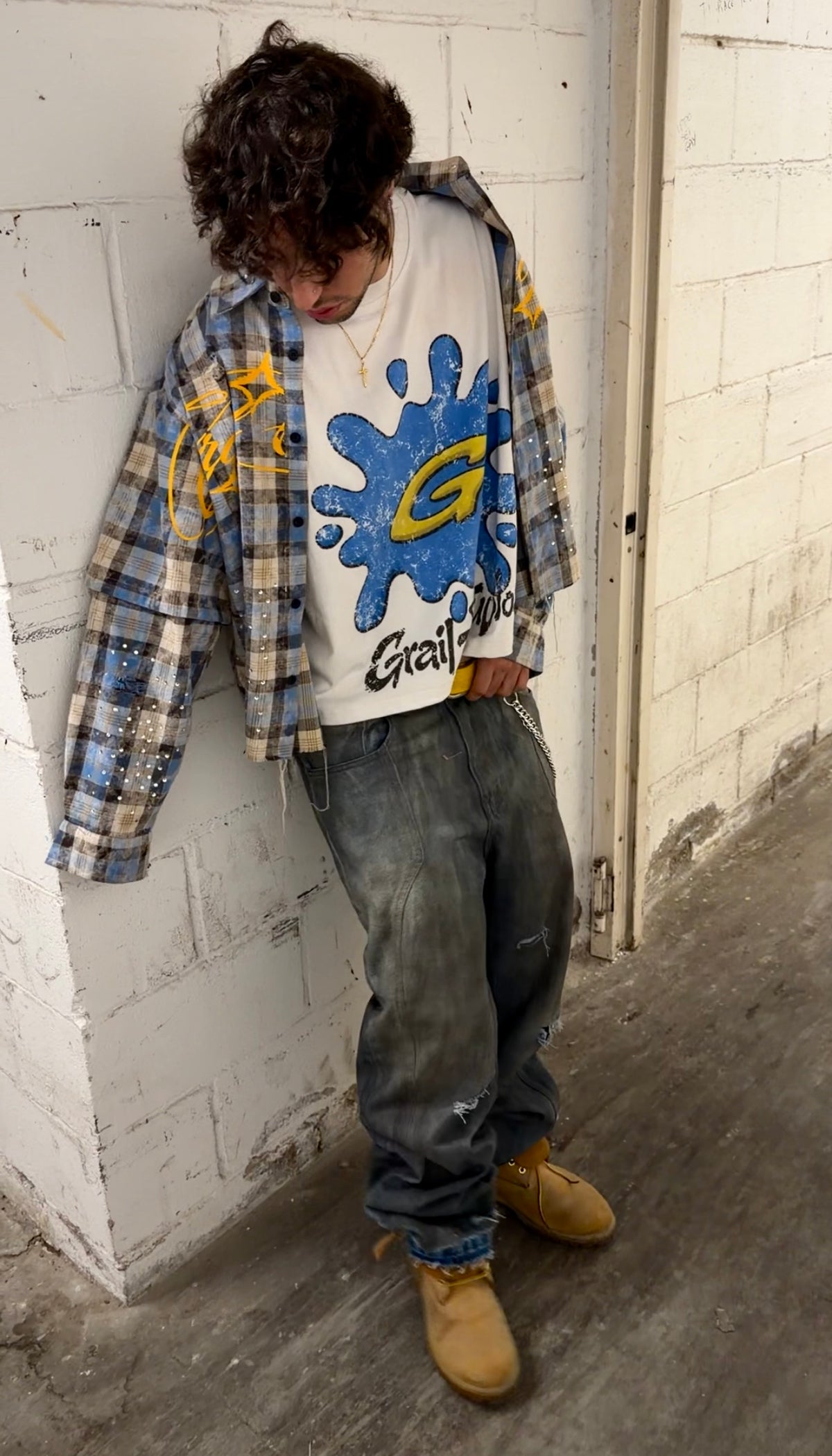 SKY SHINE DISTRESSED BOXY FLANNEL