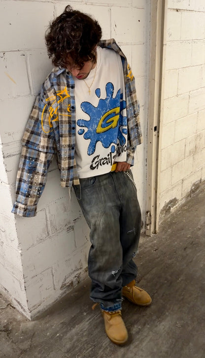 SKY SHINE DISTRESSED BOXY FLANNEL
