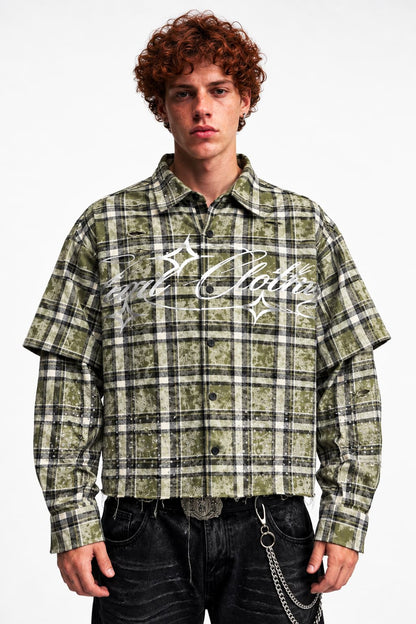 MOSS SHINE DISTRESSED BOXY FLANNEL