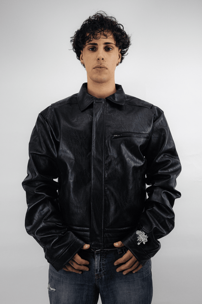 GRAIL FAUX LEATHER PUCKERING JACKET ( BLACK EDITION )