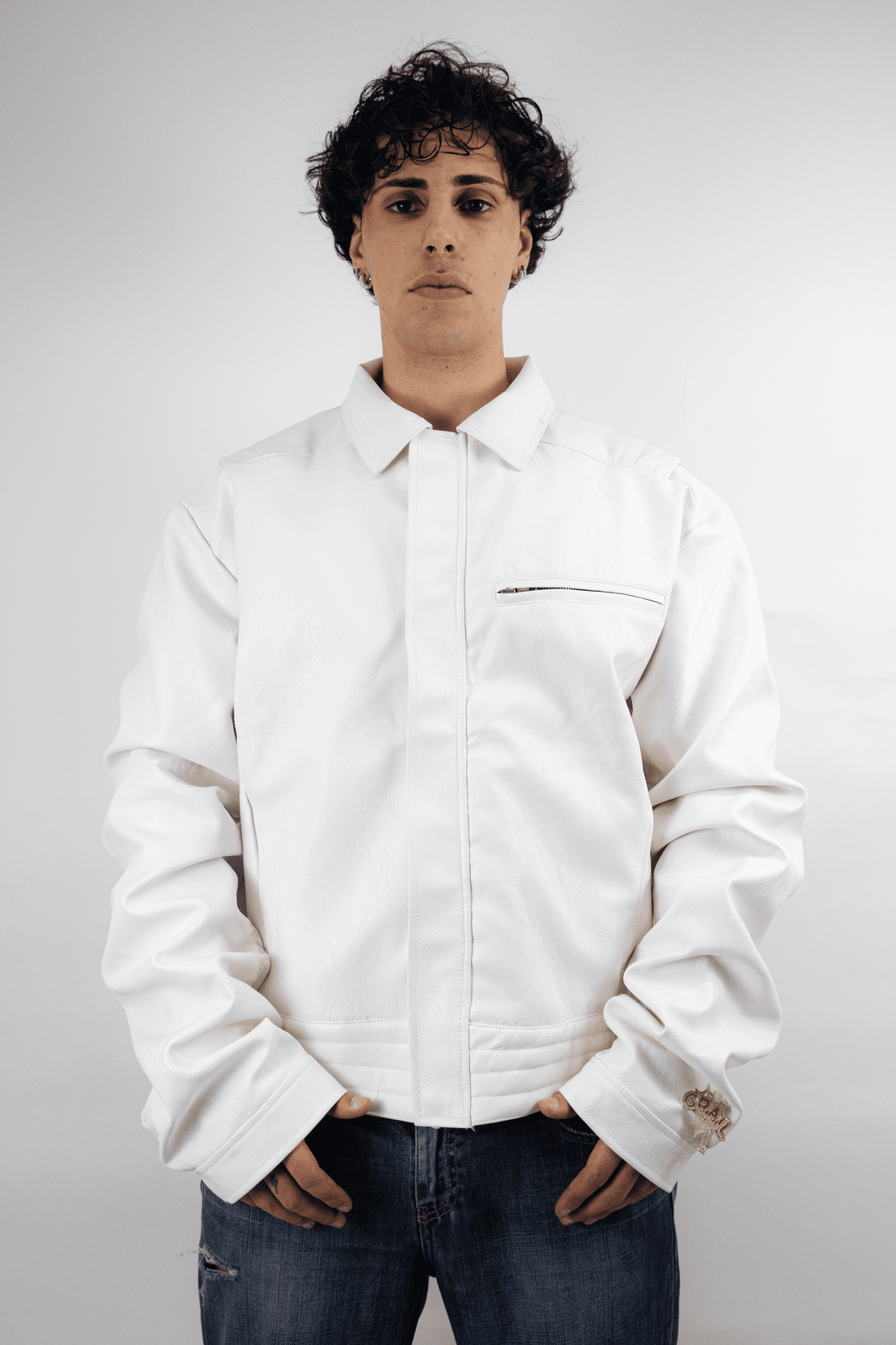 GRAIL FAUX LEATHER PUCKERING JACKET ( WHITE EDITION )