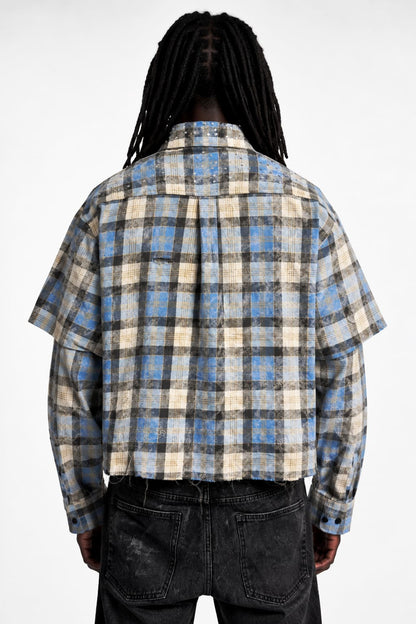 SKY SHINE DISTRESSED BOXY FLANNEL