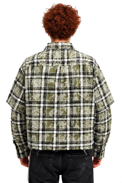 MOSS SHINE DISTRESSED BOXY FLANNEL