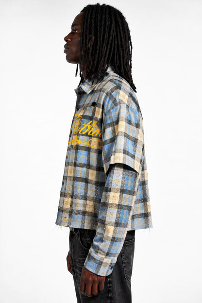 SKY SHINE DISTRESSED BOXY FLANNEL