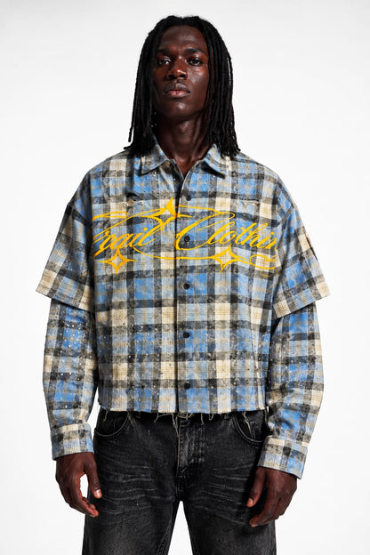 SKY SHINE DISTRESSED BOXY FLANNEL