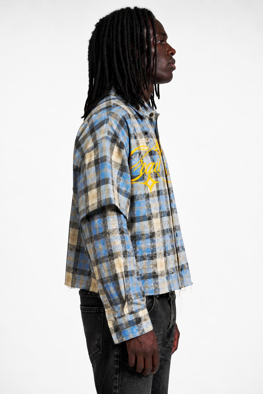 SKY SHINE DISTRESSED BOXY FLANNEL