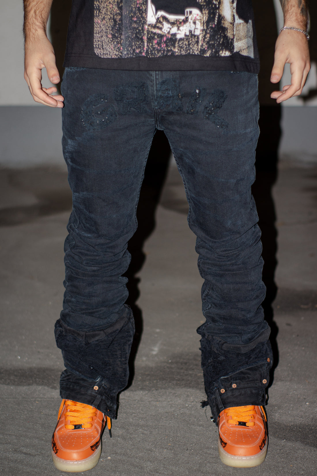 BLACK STACKED REVERSE DENIM
