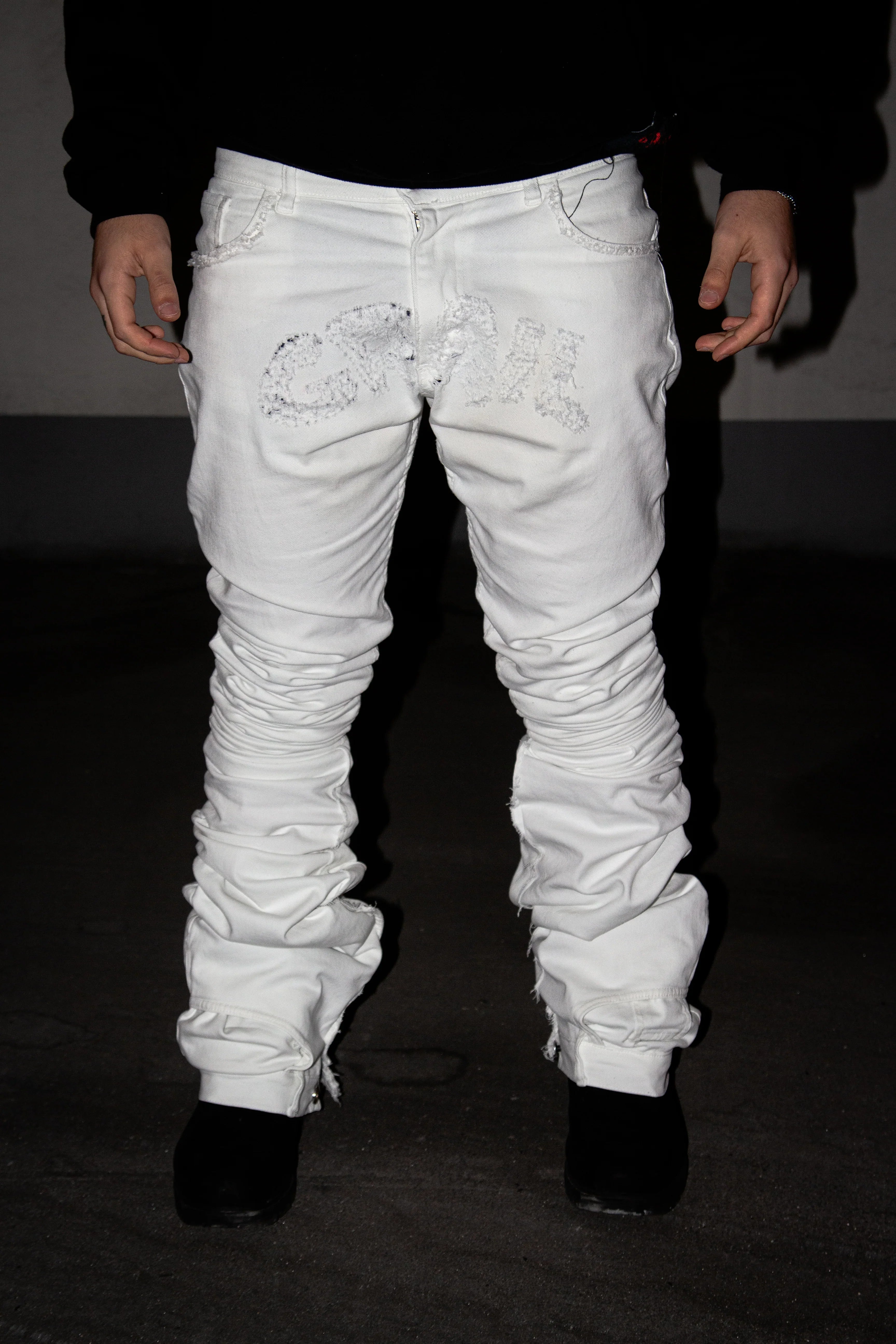 WHITE ULTRA STACKED REVERSE DENIM