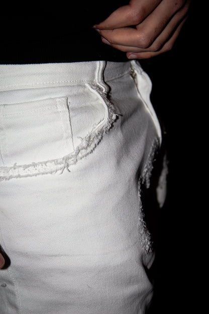 WHITE ULTRA STACKED REVERSE DENIM