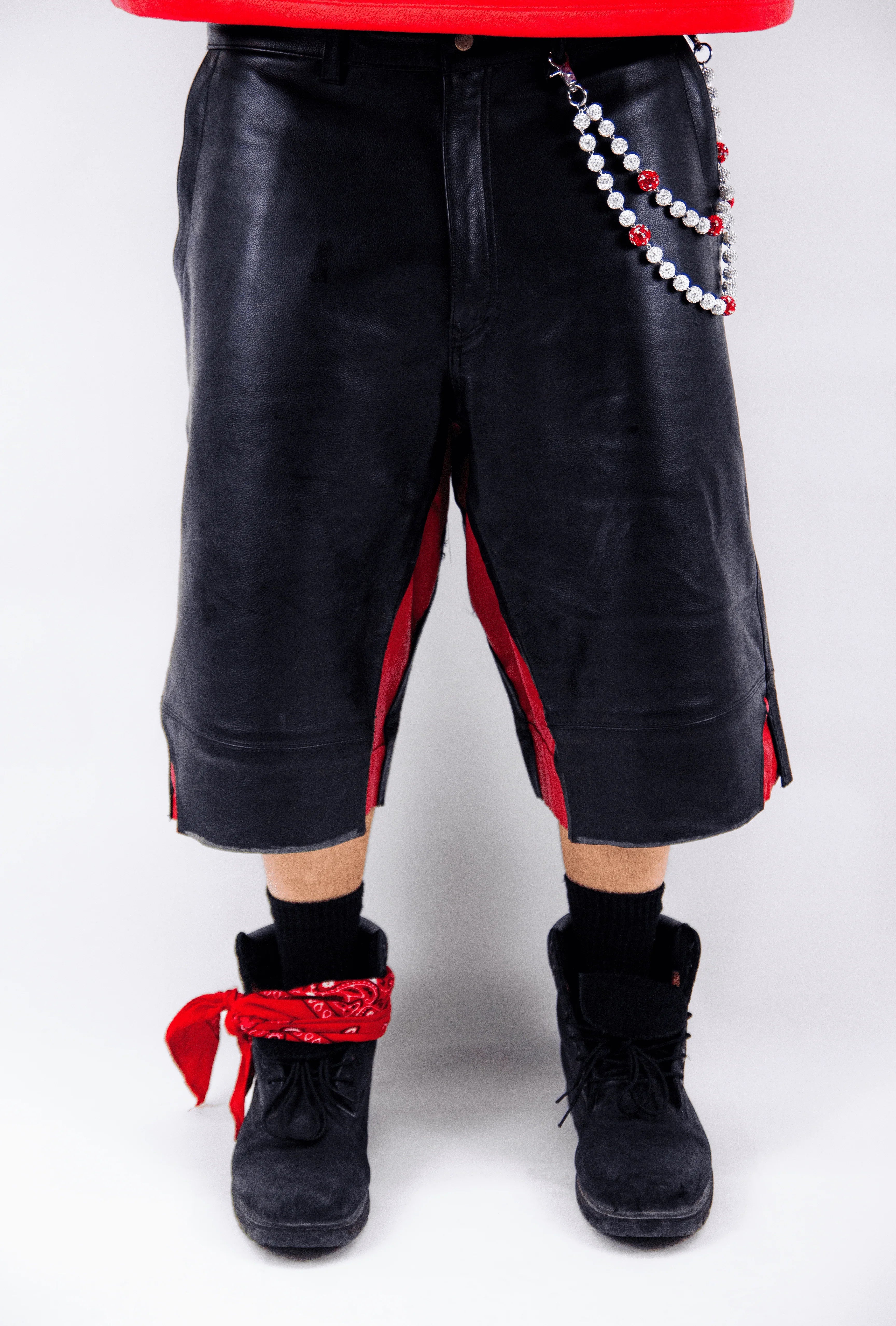 RED VELVET LEATHER SHORTS