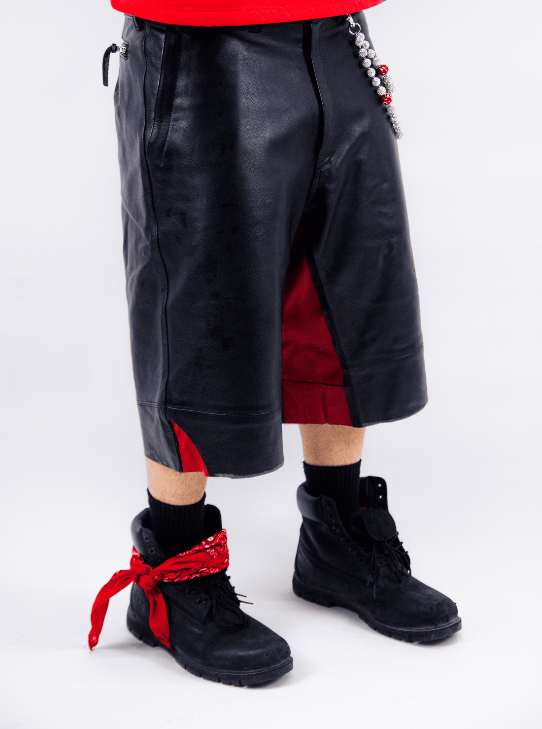 RED VELVET LEATHER SHORTS