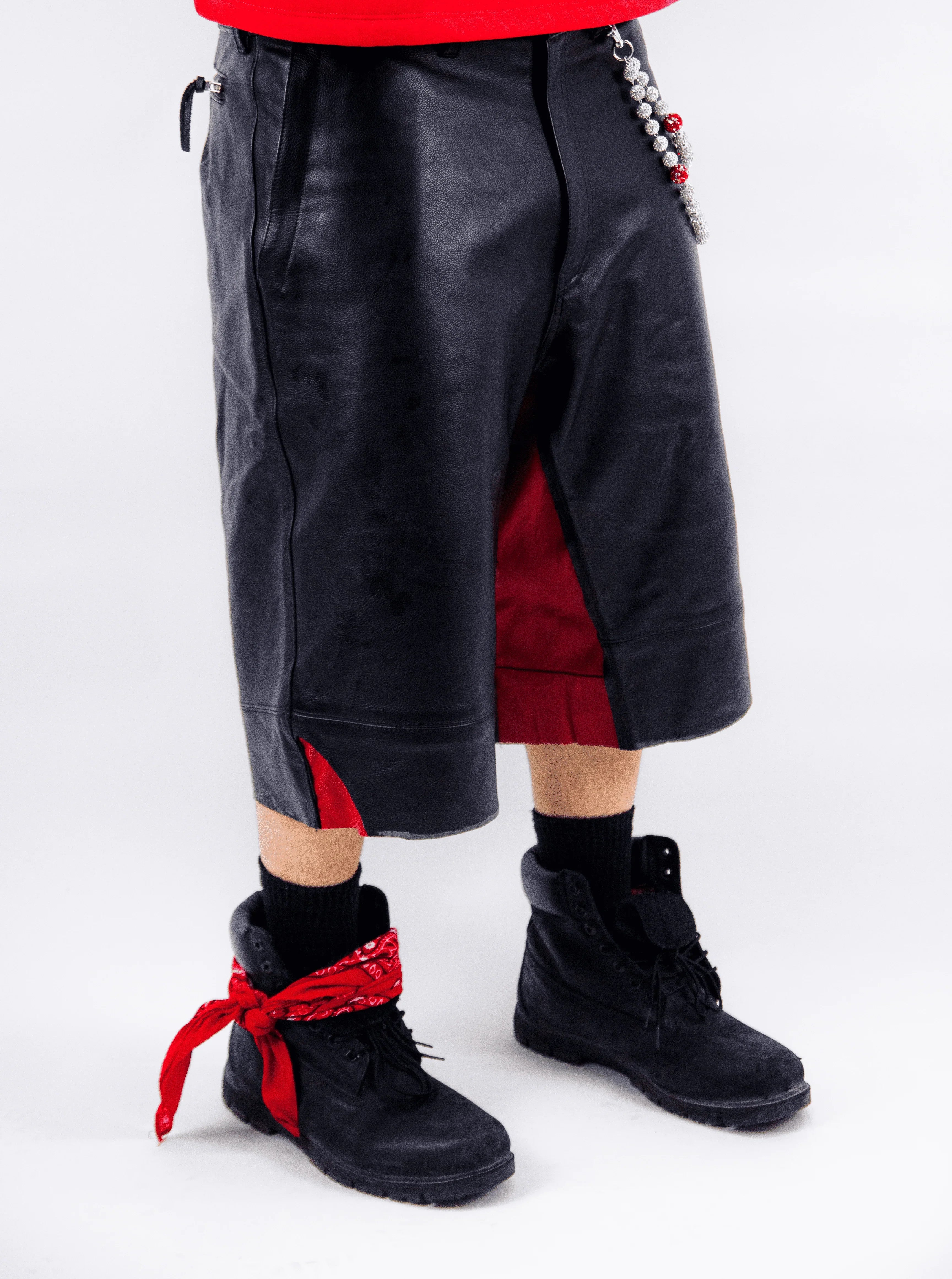 RED VELVET LEATHER SHORTS