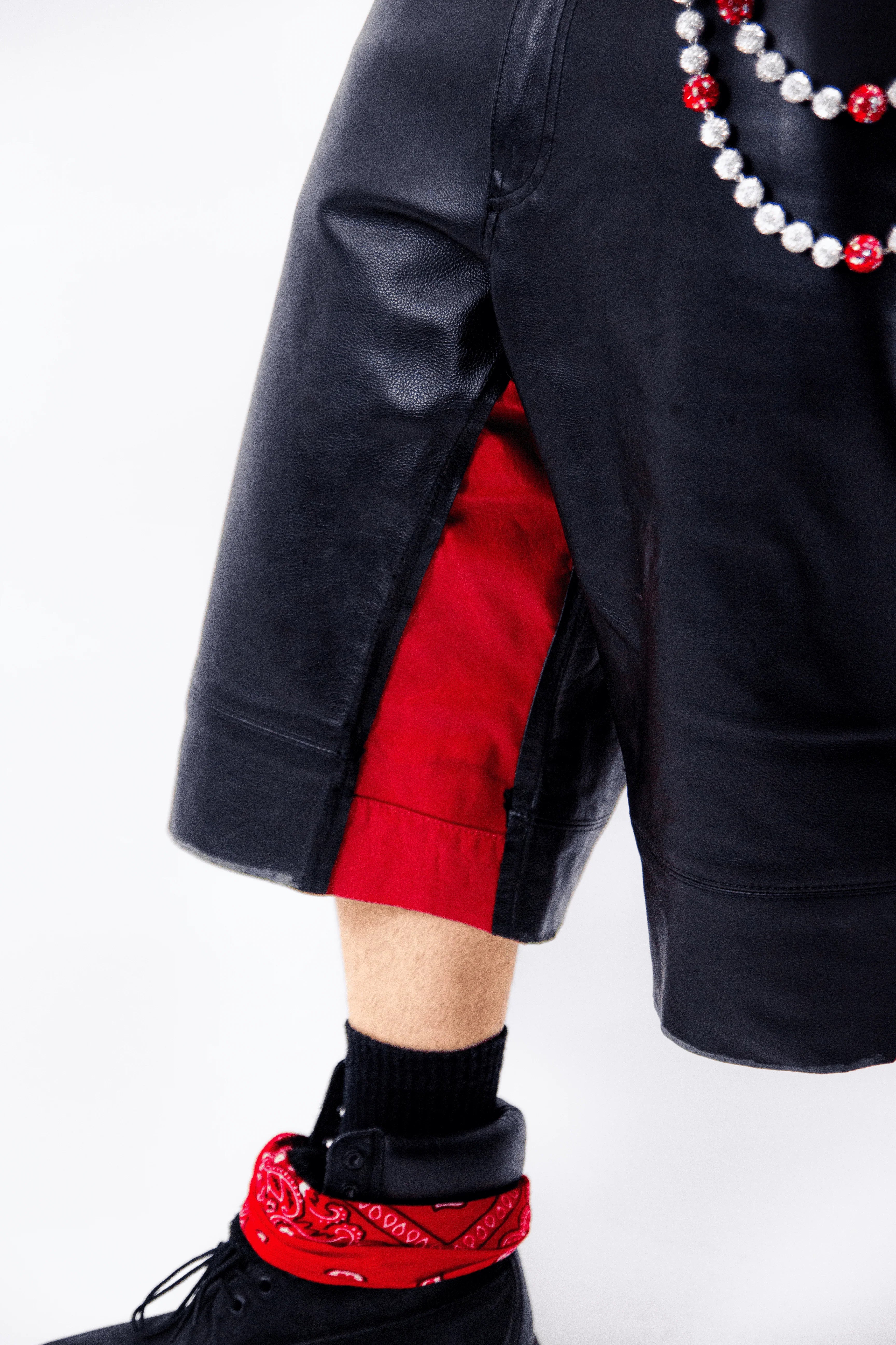 RED VELVET LEATHER SHORTS