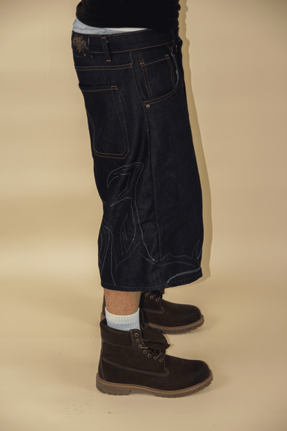 RAW EMBROIDERY SCRATCHED JORTS 1/1