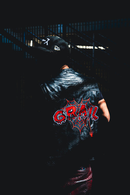 EMBROIDERED SLEEVELESS JACKET - REAL LEATHER