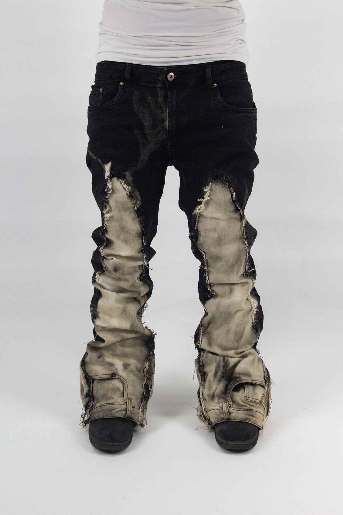 BLACK ACID WASH ULTRA RIPPED REVERSE DENIM