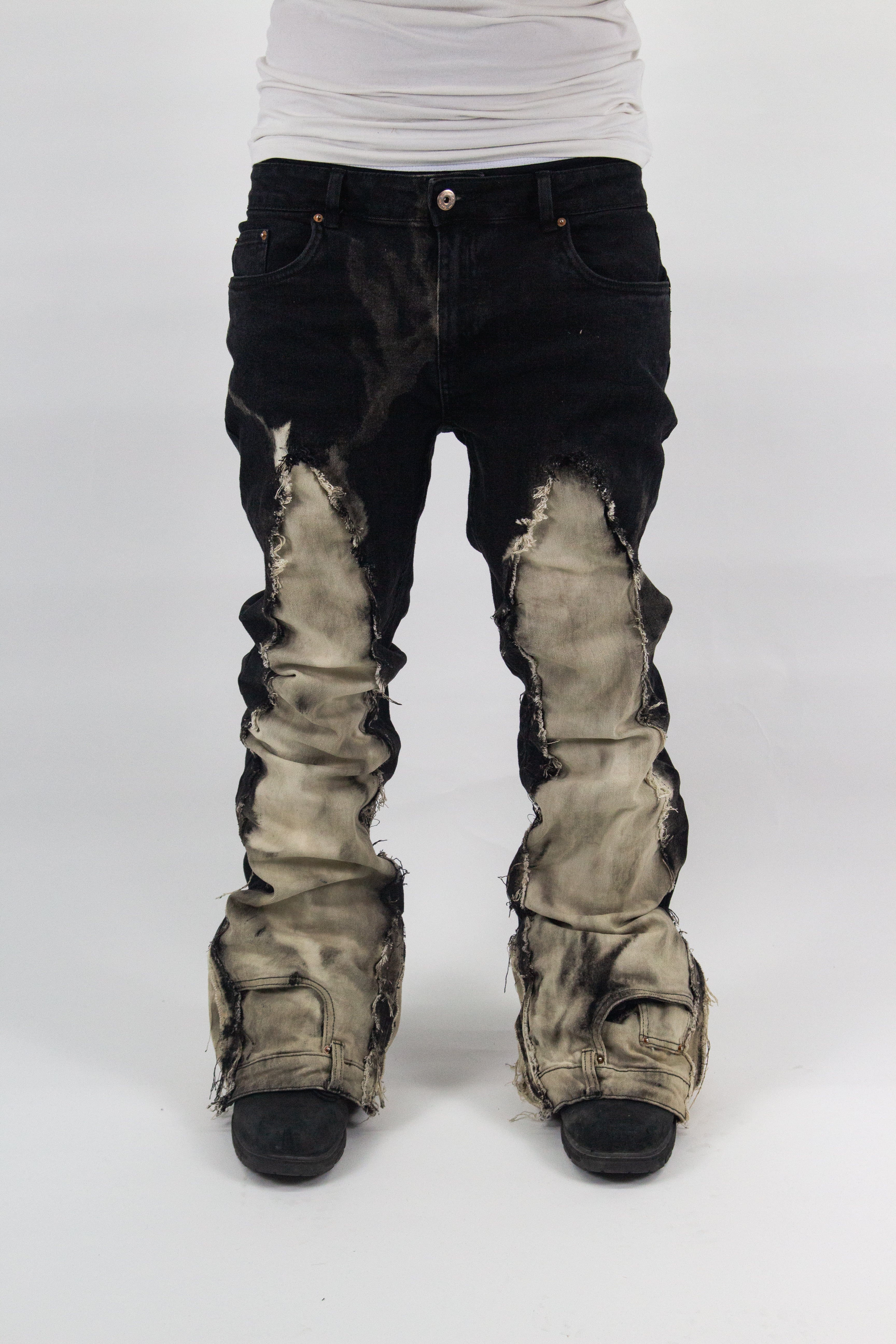 BLACK ACID WASH ULTRA RIPPED REVERSE DENIM