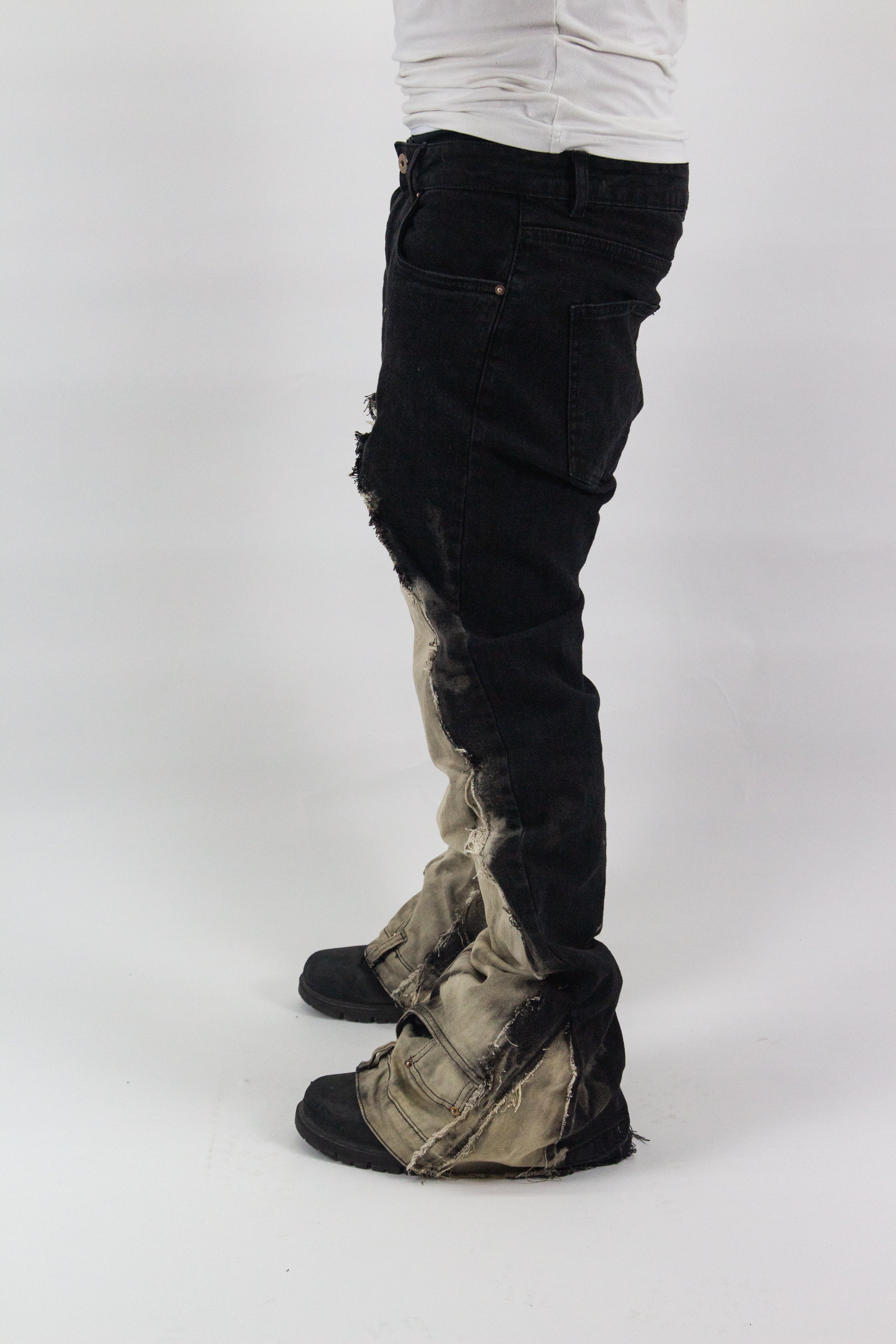BLACK ACID WASH ULTRA RIPPED REVERSE DENIM