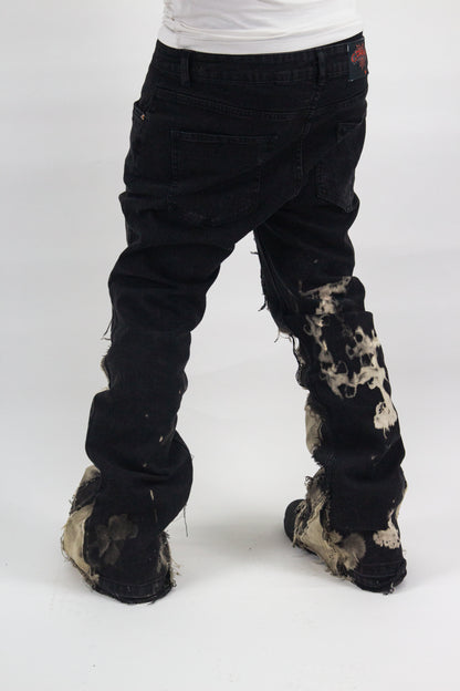 BLACK ACID WASH ULTRA RIPPED REVERSE DENIM