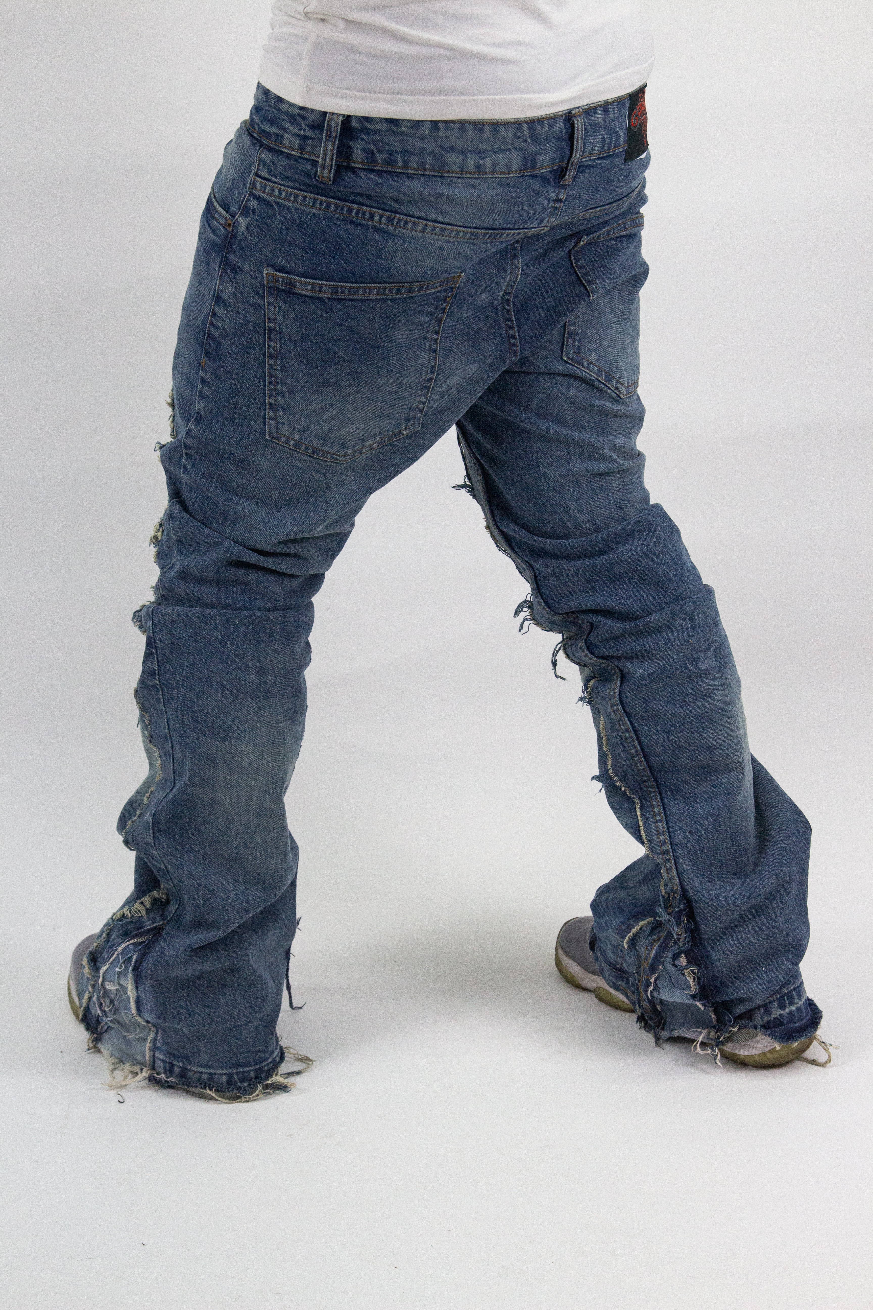 BLUE ACID WASH ULTRA RIPPED REVERSE DENIM