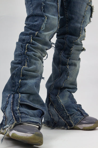 BLUE ACID WASH ULTRA RIPPED REVERSE DENIM