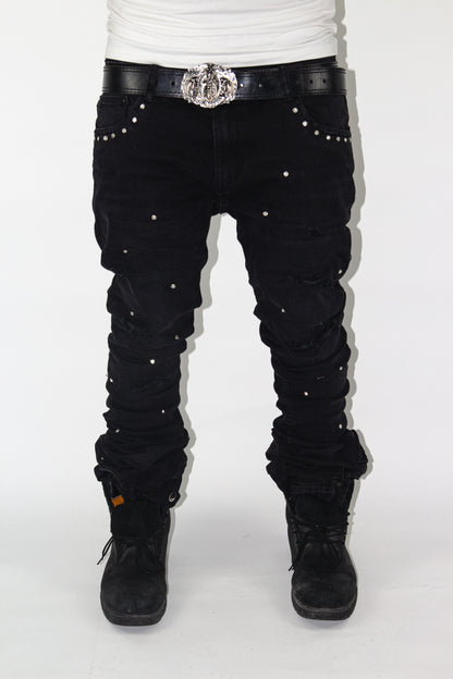 OBSIDIAN BLACK SHINE SKINNY REVERSE DENIM