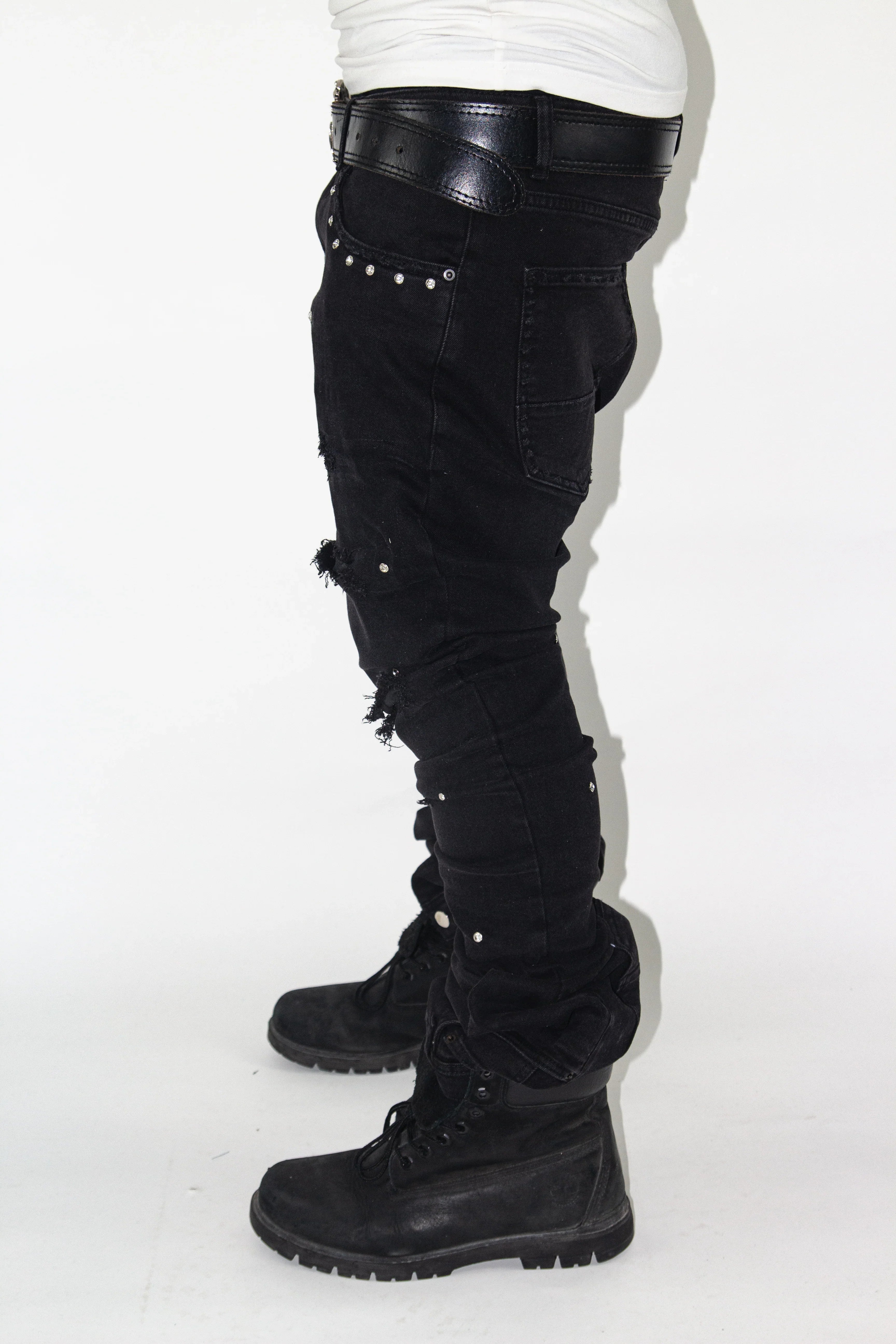 OBSIDIAN BLACK SHINE SKINNY REVERSE DENIM