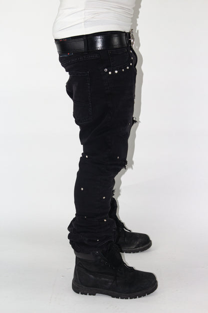 OBSIDIAN BLACK SHINE SKINNY REVERSE DENIM