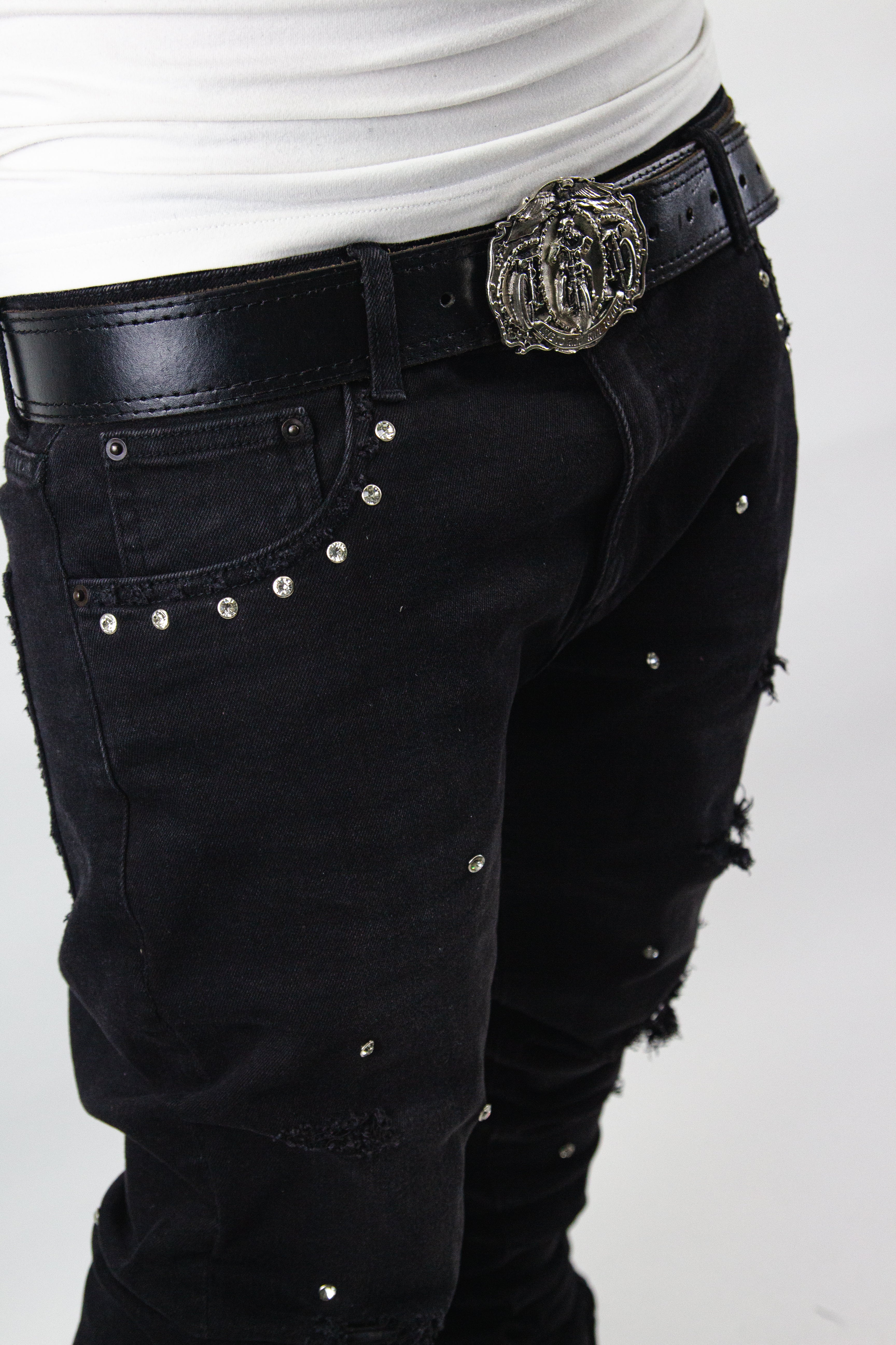 OBSIDIAN BLACK SHINE SKINNY REVERSE DENIM