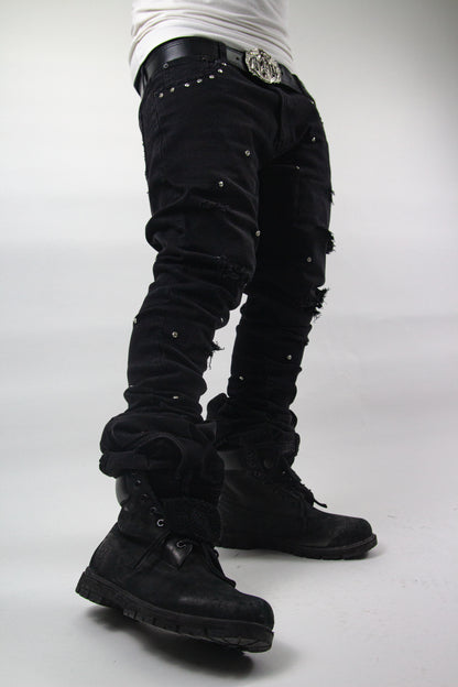 OBSIDIAN BLACK SHINE SKINNY REVERSE DENIM