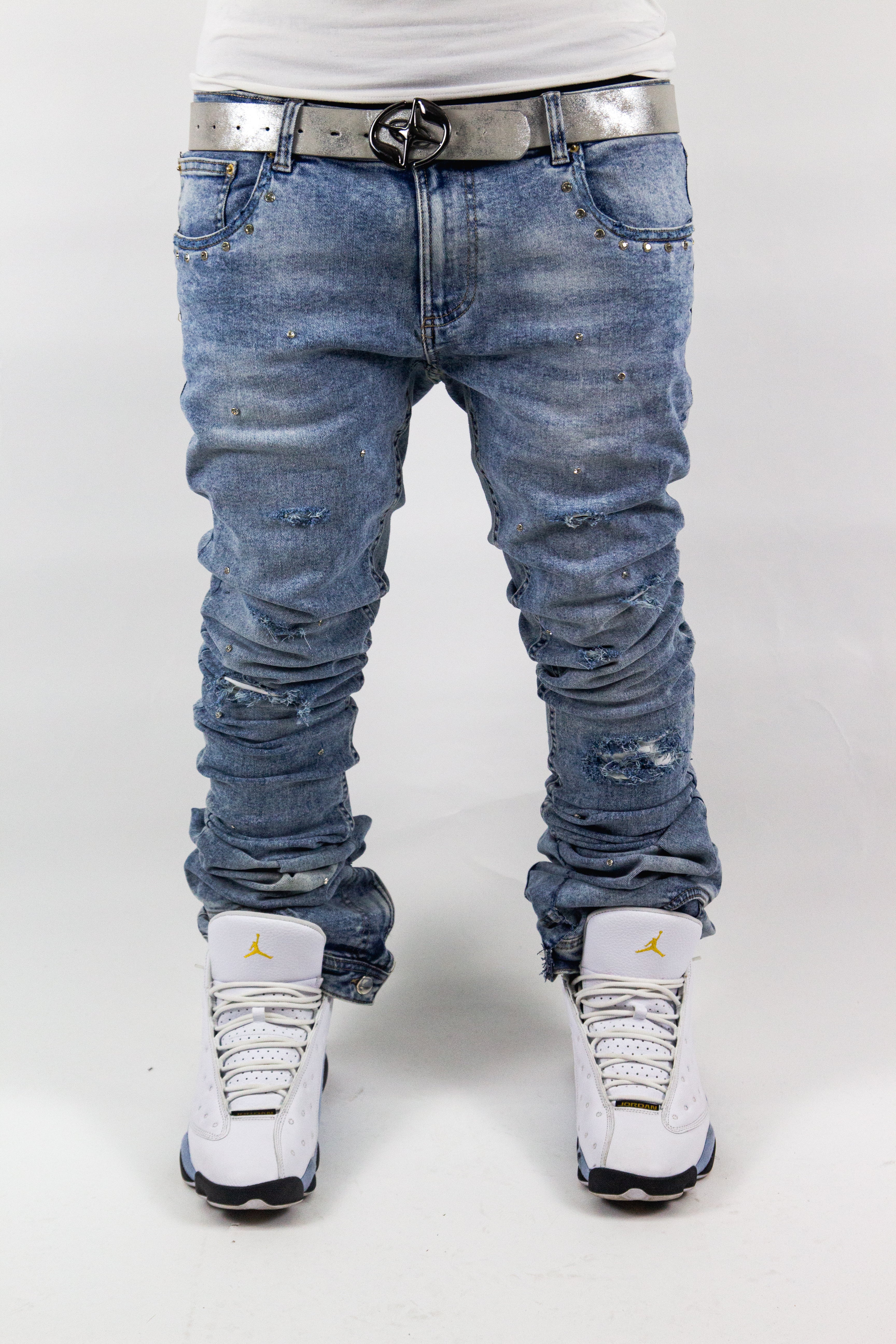 ACQUA MARINE SHINE SKINNY REVERSE DENIM