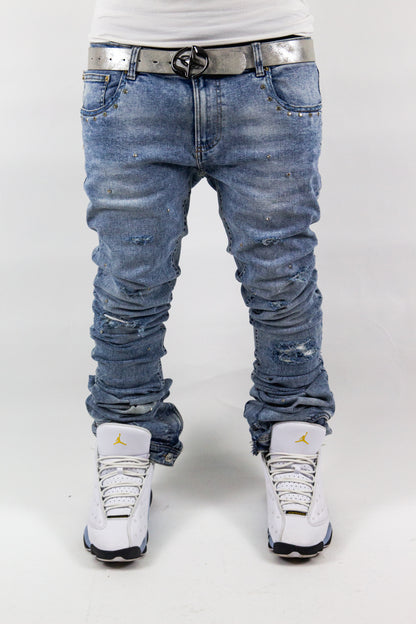 ACQUA MARINE SHINE SKINNY REVERSE DENIM