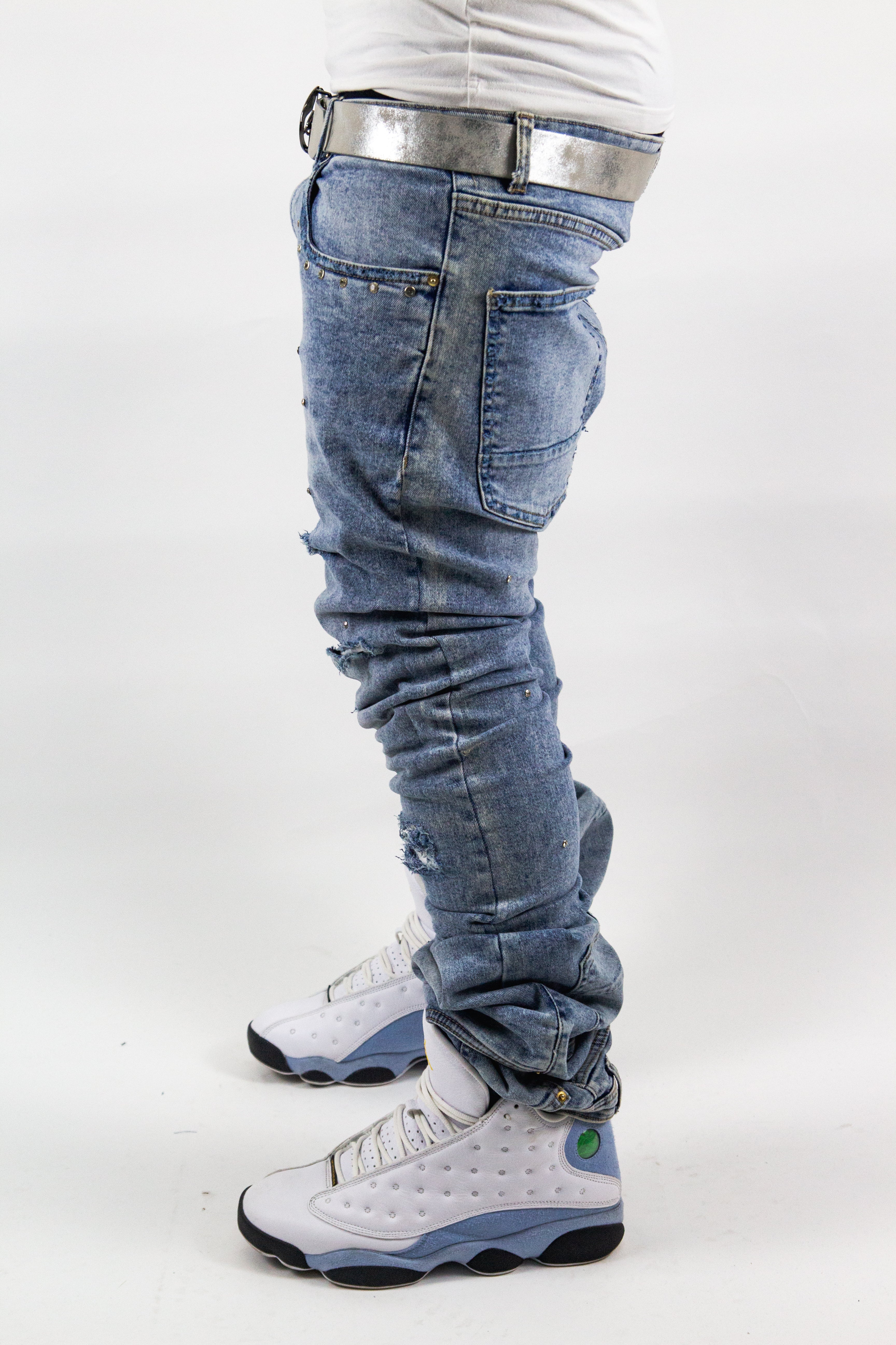 ACQUA MARINE SHINE SKINNY REVERSE DENIM