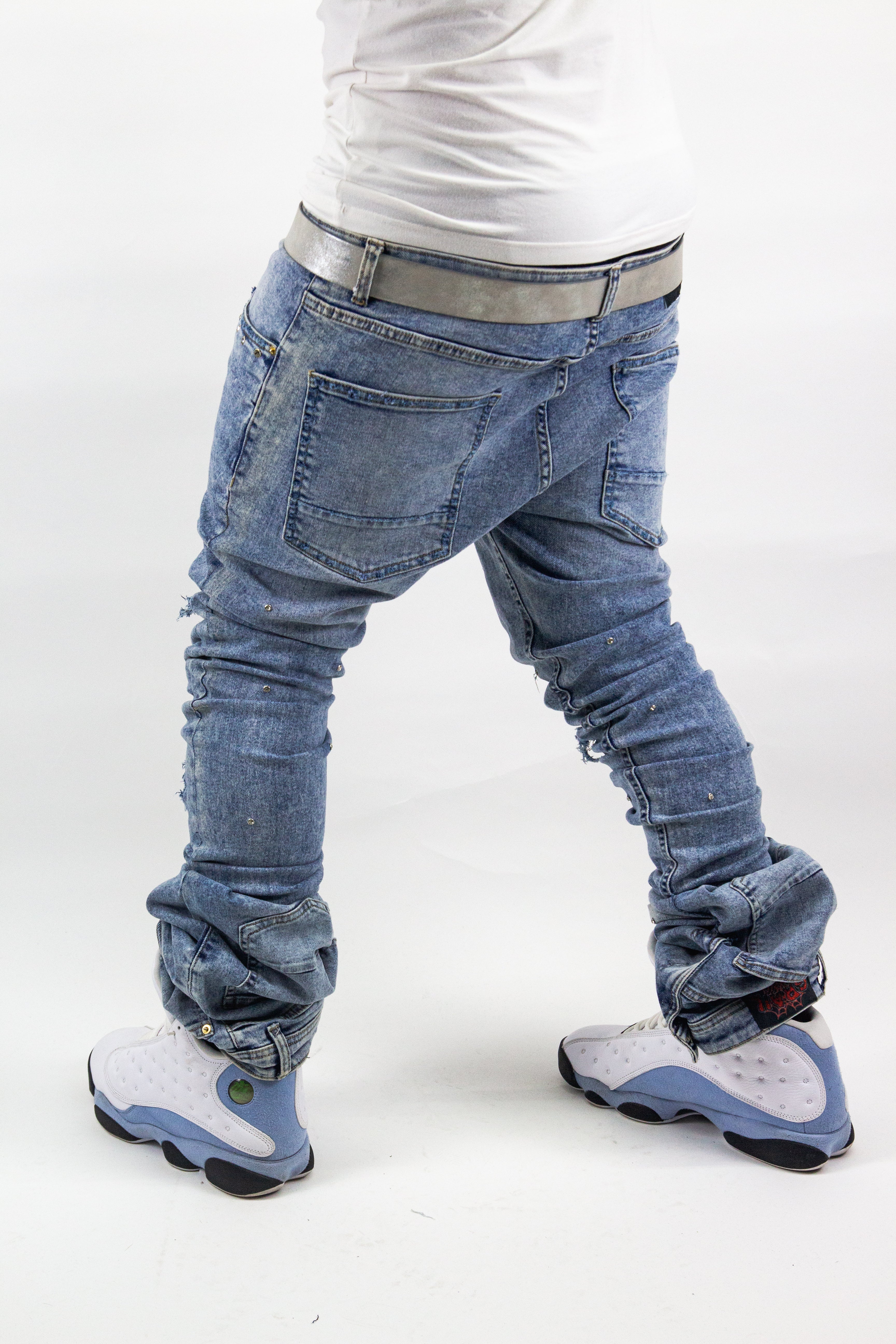 ACQUA MARINE SHINE SKINNY REVERSE DENIM