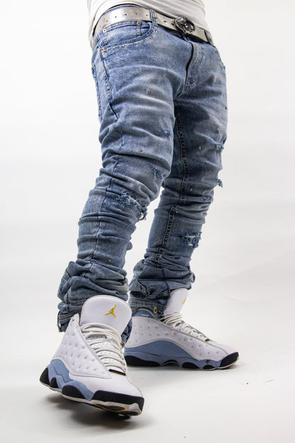 ACQUA MARINE SHINE SKINNY REVERSE DENIM