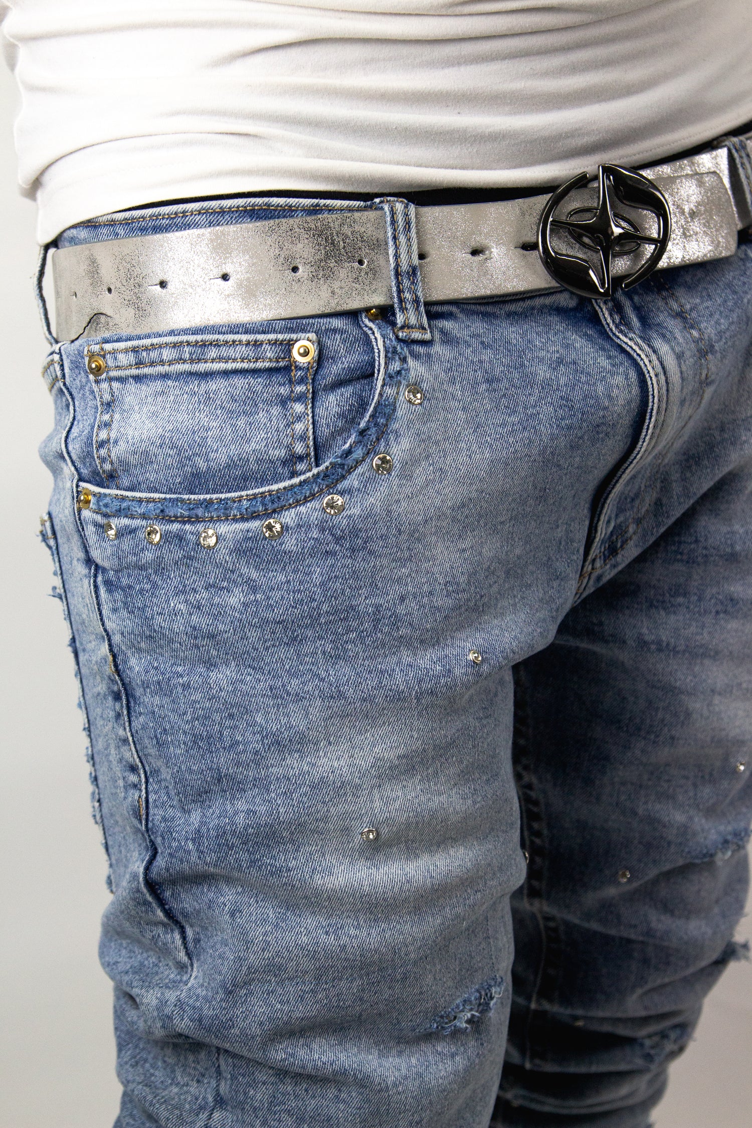 ACQUA MARINE SHINE SKINNY REVERSE DENIM